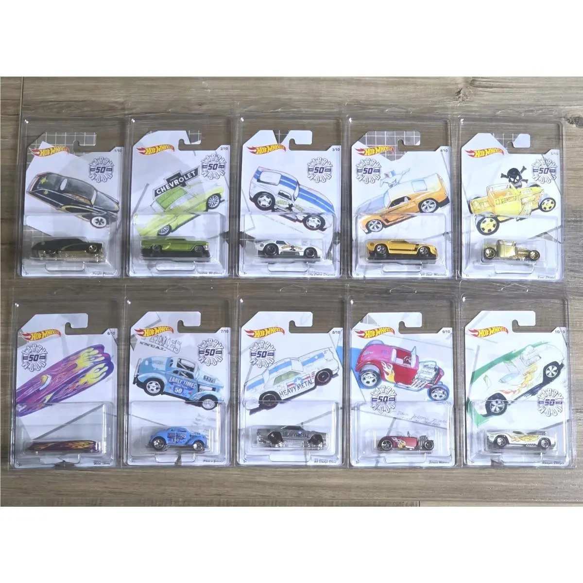 Hot Wheels Larry Wood 50th Anniversary 2019 Complete Full Set of 10 Bone Shaker