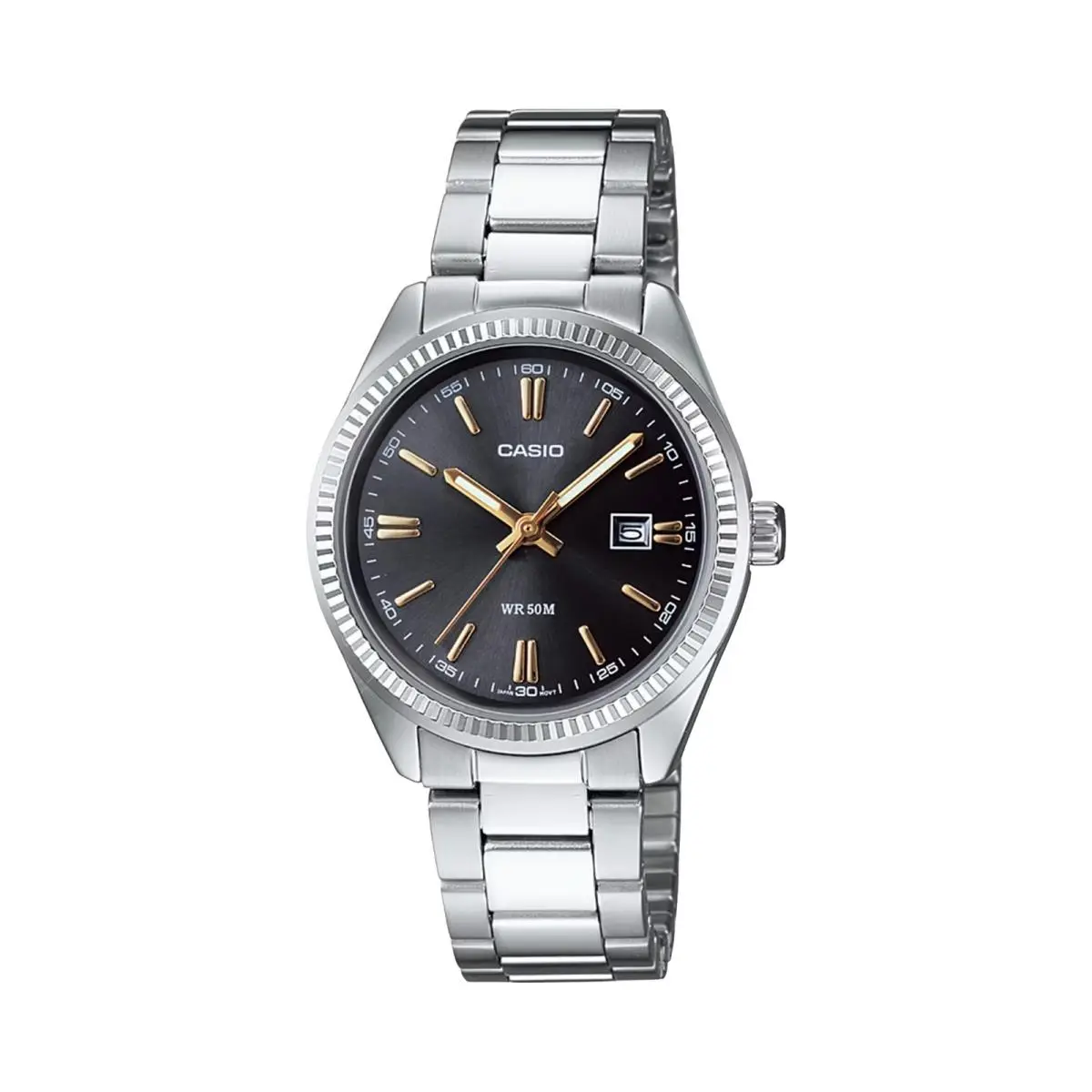 Women’s Black Dial Stainless Steel Date Bracelet Watch - LTP-1302D-1A2V by Casio