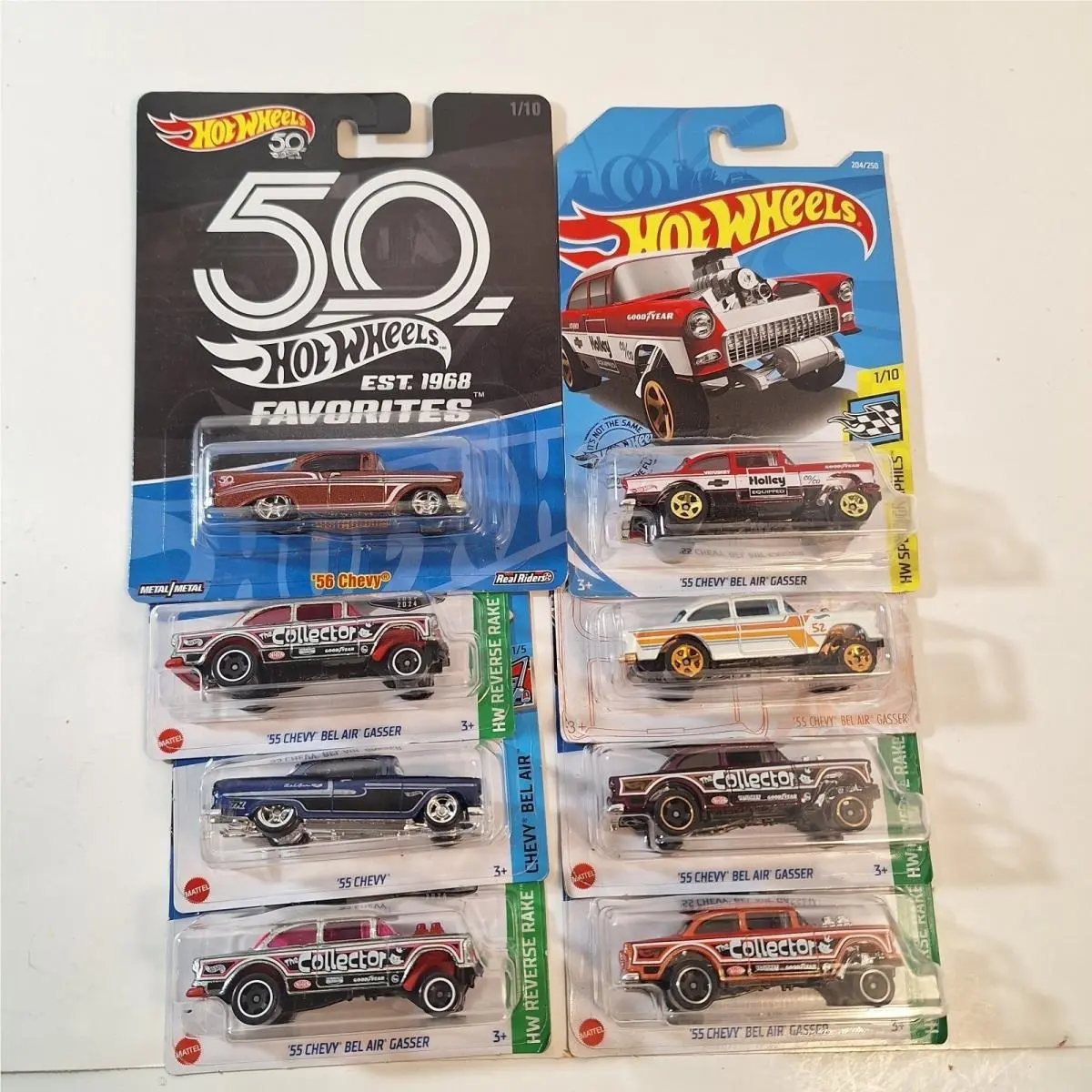 Hot Wheels 55 Chevy Bel Air Super Treasure Hunt/ Zamac/ 52th Anniversary 8 Cars
