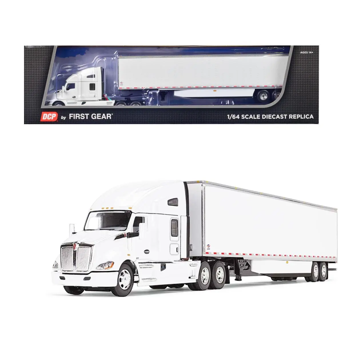 Kenworth T680 Sleeper 53ft Smooth Sided Dry Goods Trailer White 1/64