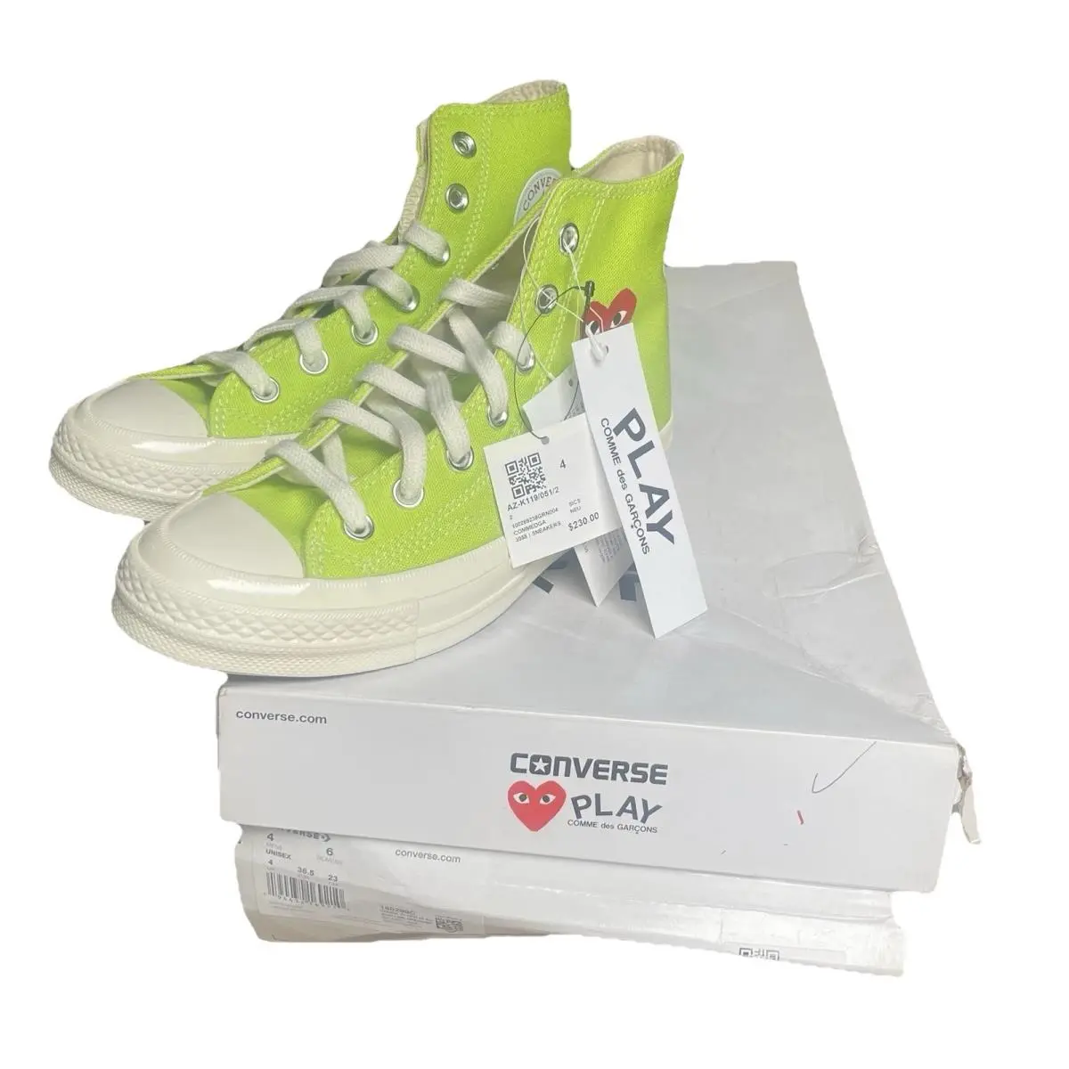 Converse Play Comme Des Garçons Green High Top Sneakers Red Heart SZ 6