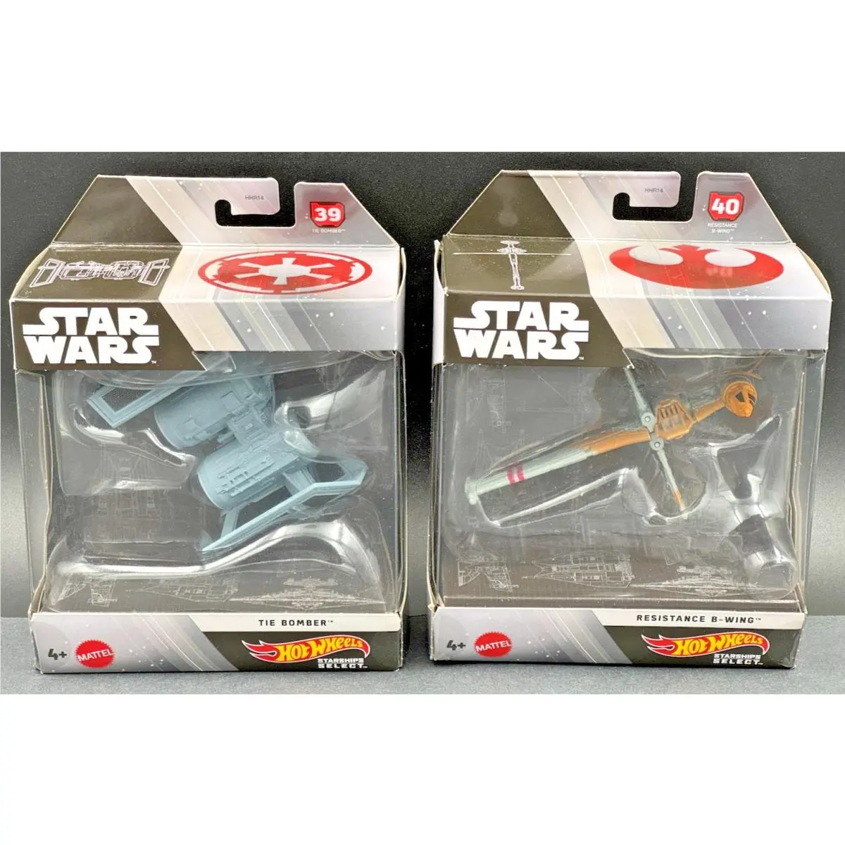 Star Wars Hot Wheels Starships Select Set of 2 Resistance B-wing Tie Bomber
