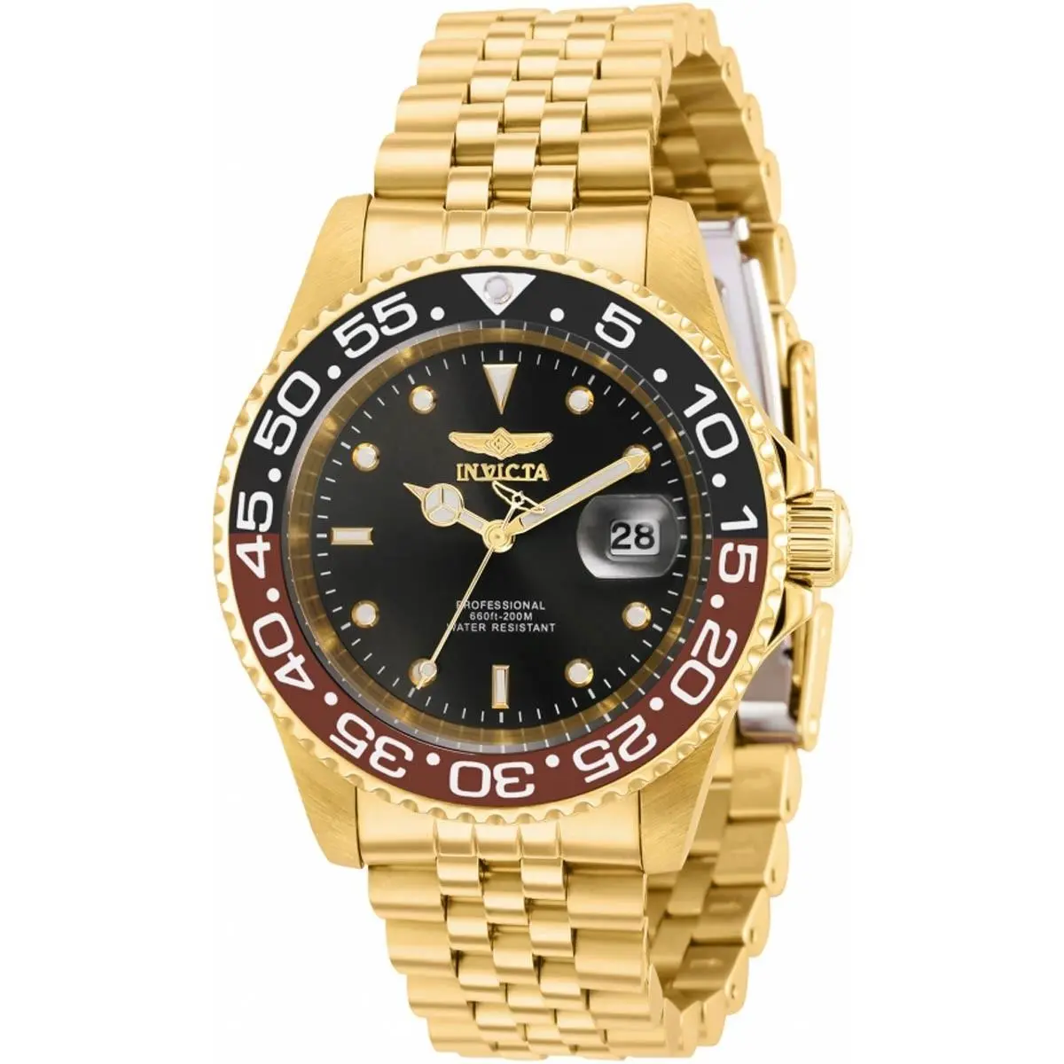 Invicta Men`s Watch Pro Diver Quartz Black Dial Yellow Gold Steel Bracelet 36042