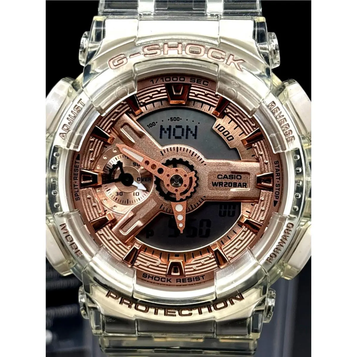 Casio G-shock GMA-S110SR-7A Women`s Rose Gold Clear Analog Digital Watch Nibwt