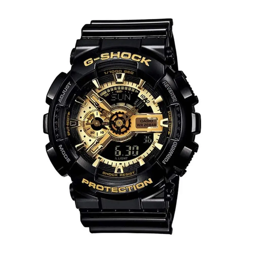 Casio Men`s Alarm Watch - G-shock Dive Resin Strap Ana-digi Black Dial GA110MB