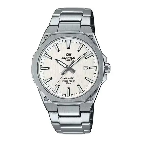 Casio Men`s Edifice Slim Sapphire White Dial Steel Watch - EFR-S108D-7AVUEF