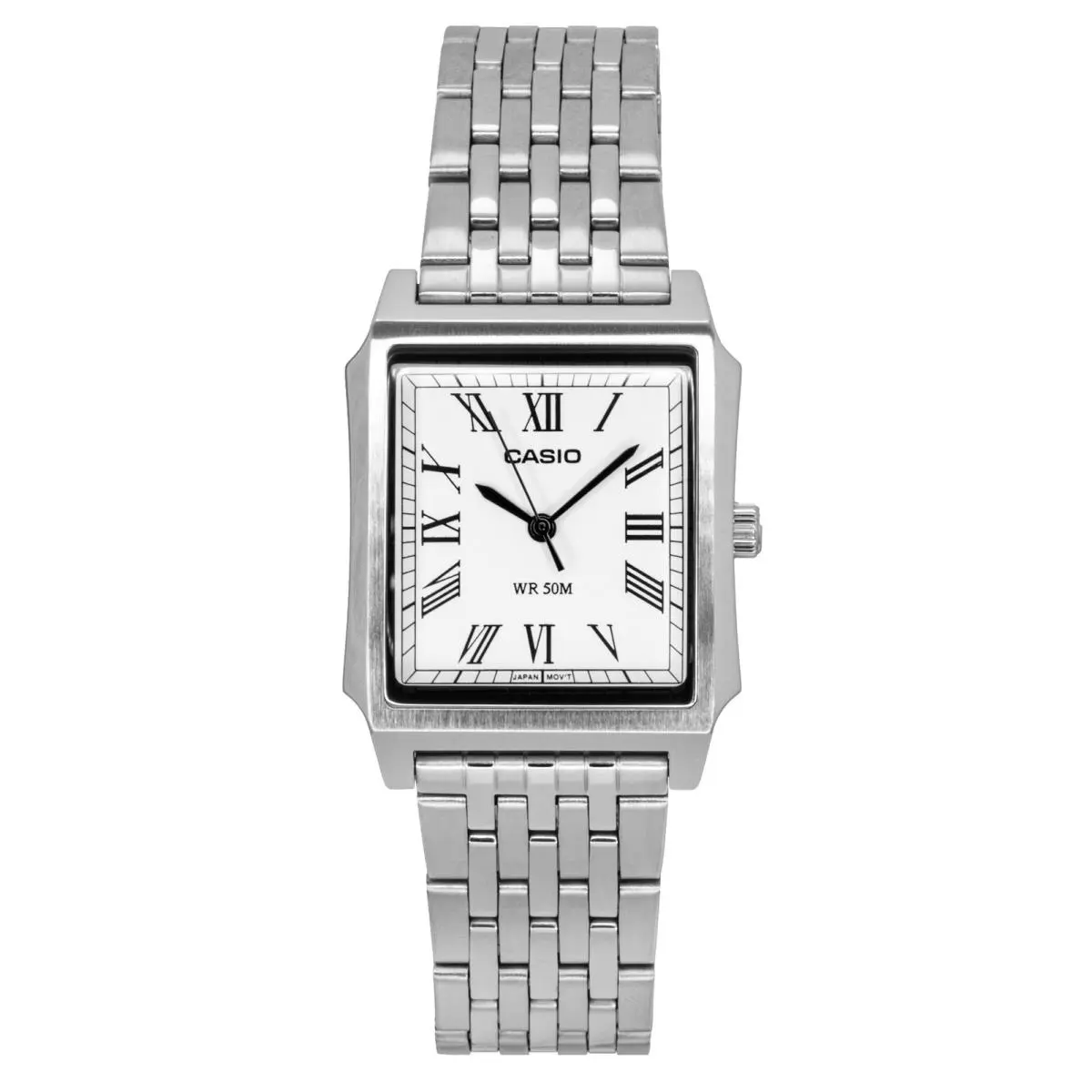 Casio Standard White Dial Stainless Steel Quartz 50M Men`s Watch MTP-B190D-7BV - Dial: White, Band: Silver, Bezel: Silver