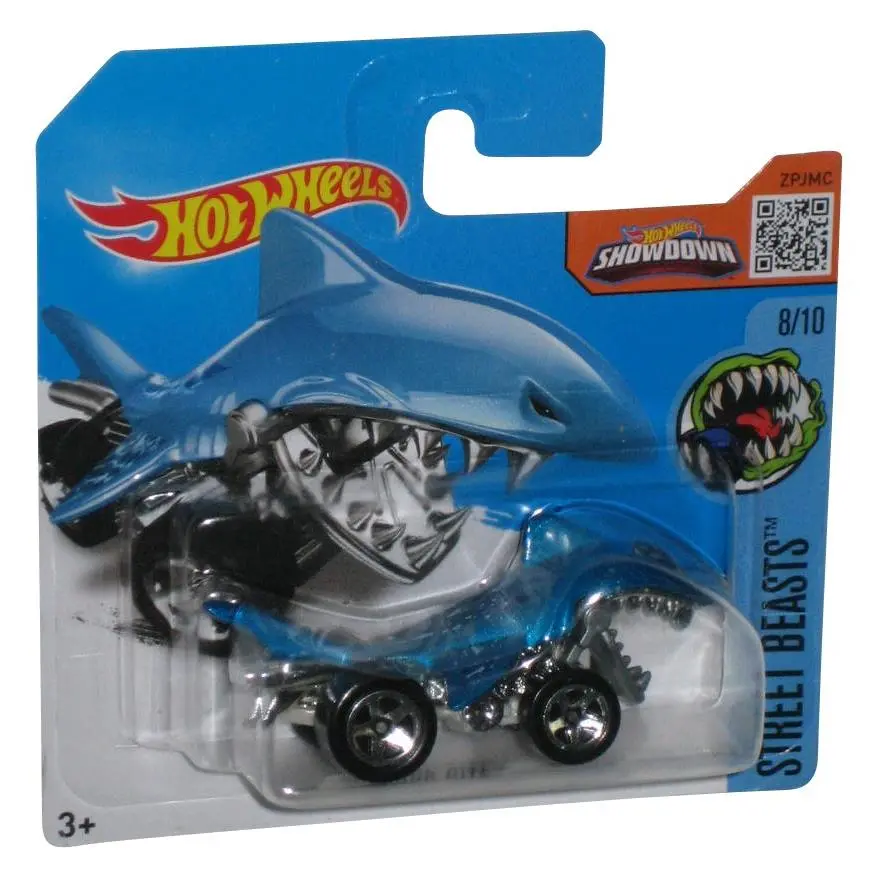 Hot Wheels Street Beasts 8/10 2016 Blue Shark Bite Toy Car 208/250 - Short Ca