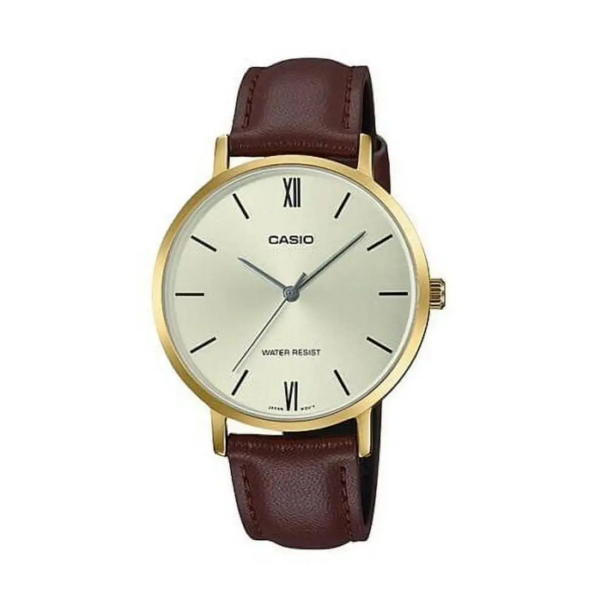 Casio Women’s Brown Leather Strap Analog Watch with Gold Case