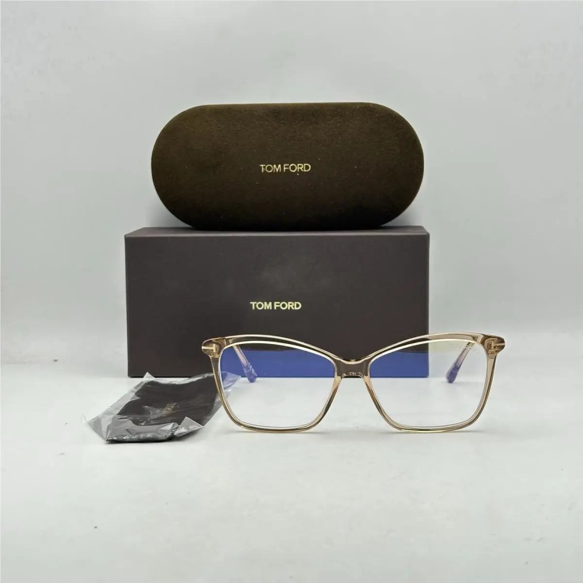Womens Square Cat Eye Blue Light Blocking Glasses TF5687B Light Brown by Tom Ford