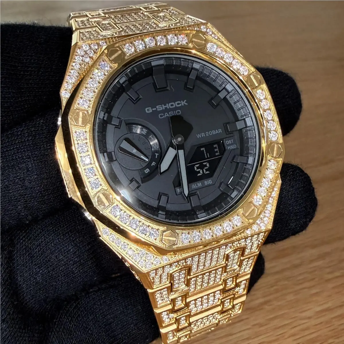 Customized Casio G Shock GA2100 Casioak Gold Iced Out Watch