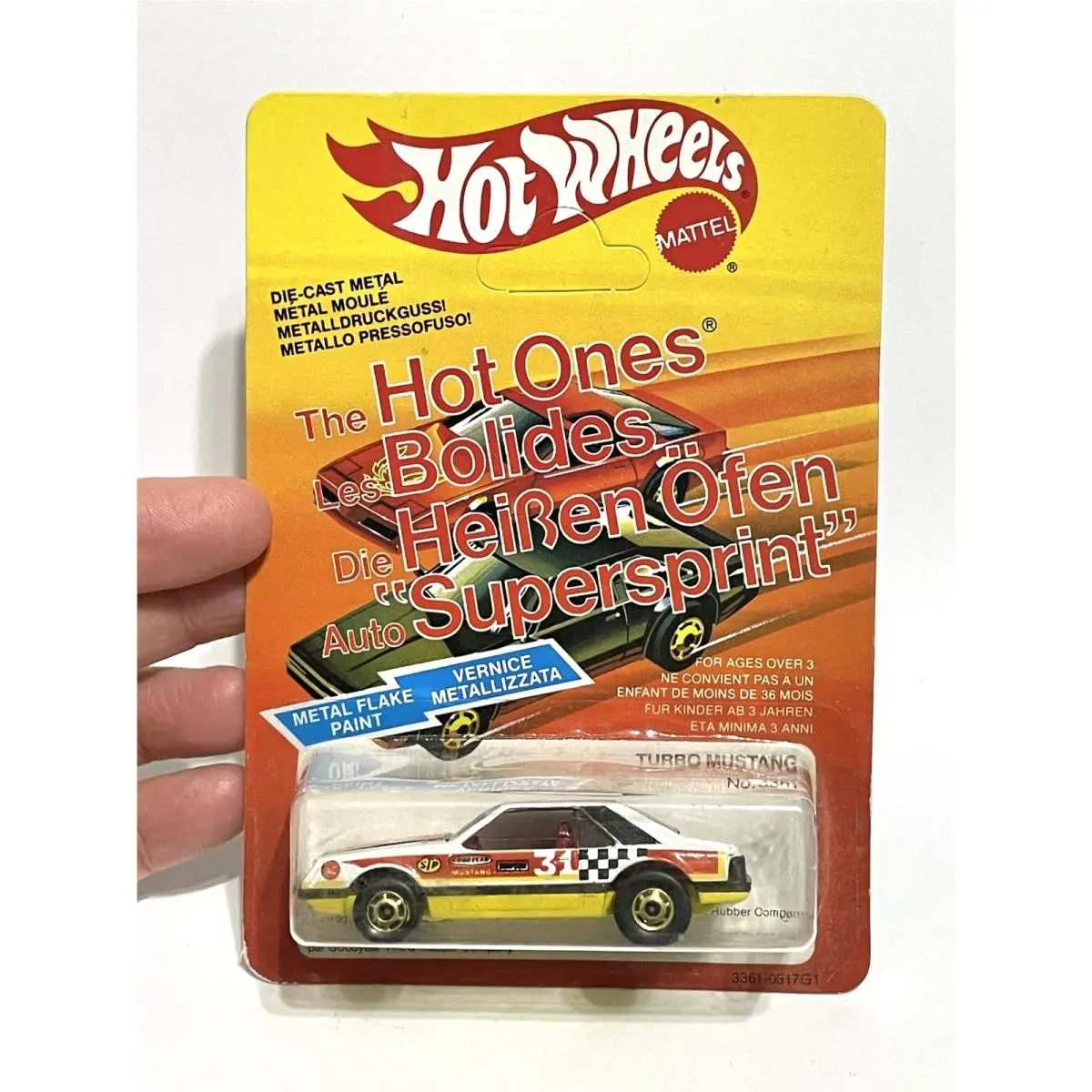 Vintage 1979 Hot Wheels Hot Ones Turbo Mustang Cobra White International Card
