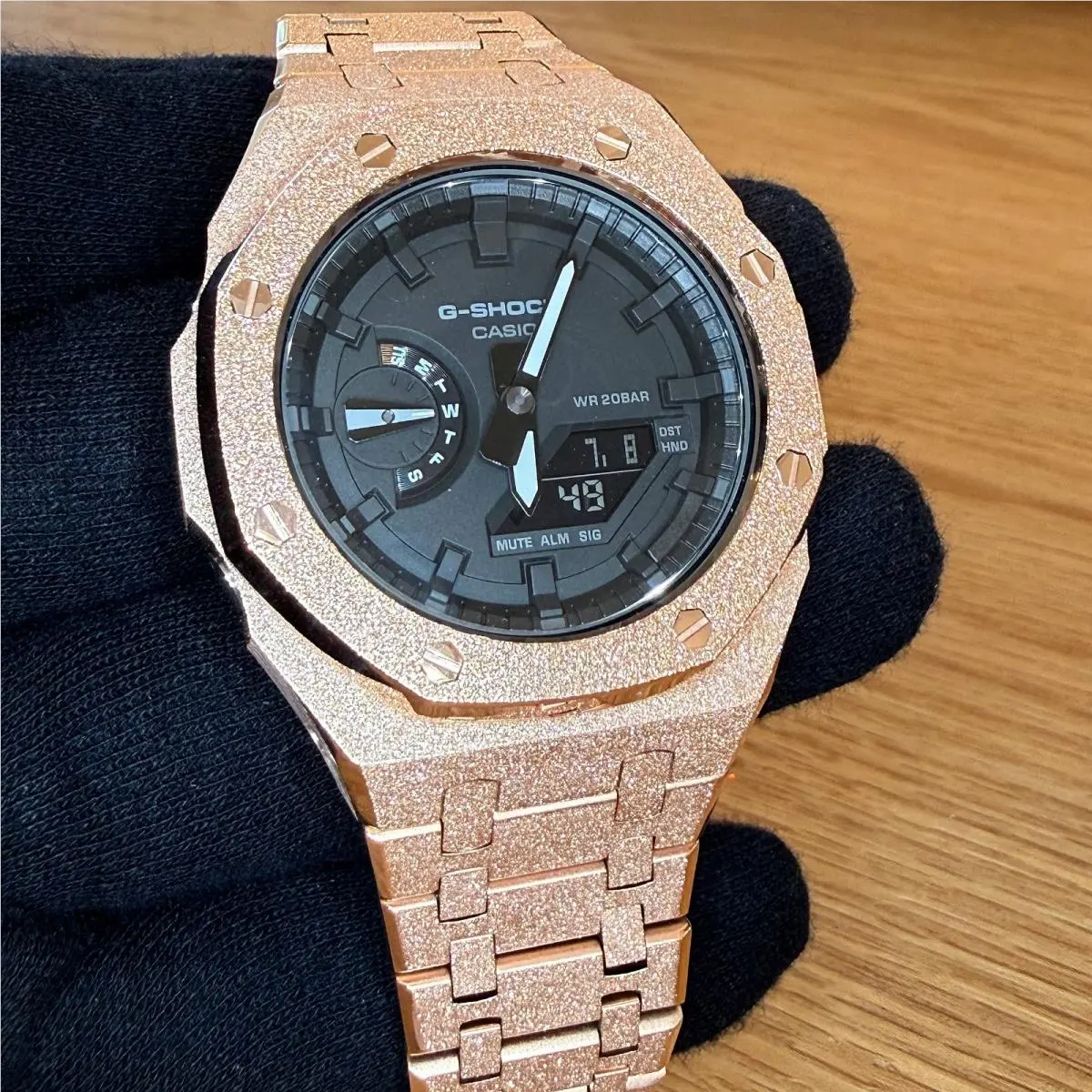 Modded Casio Rose Gold G Shock GA2100 Frosted Metal Texture Watch