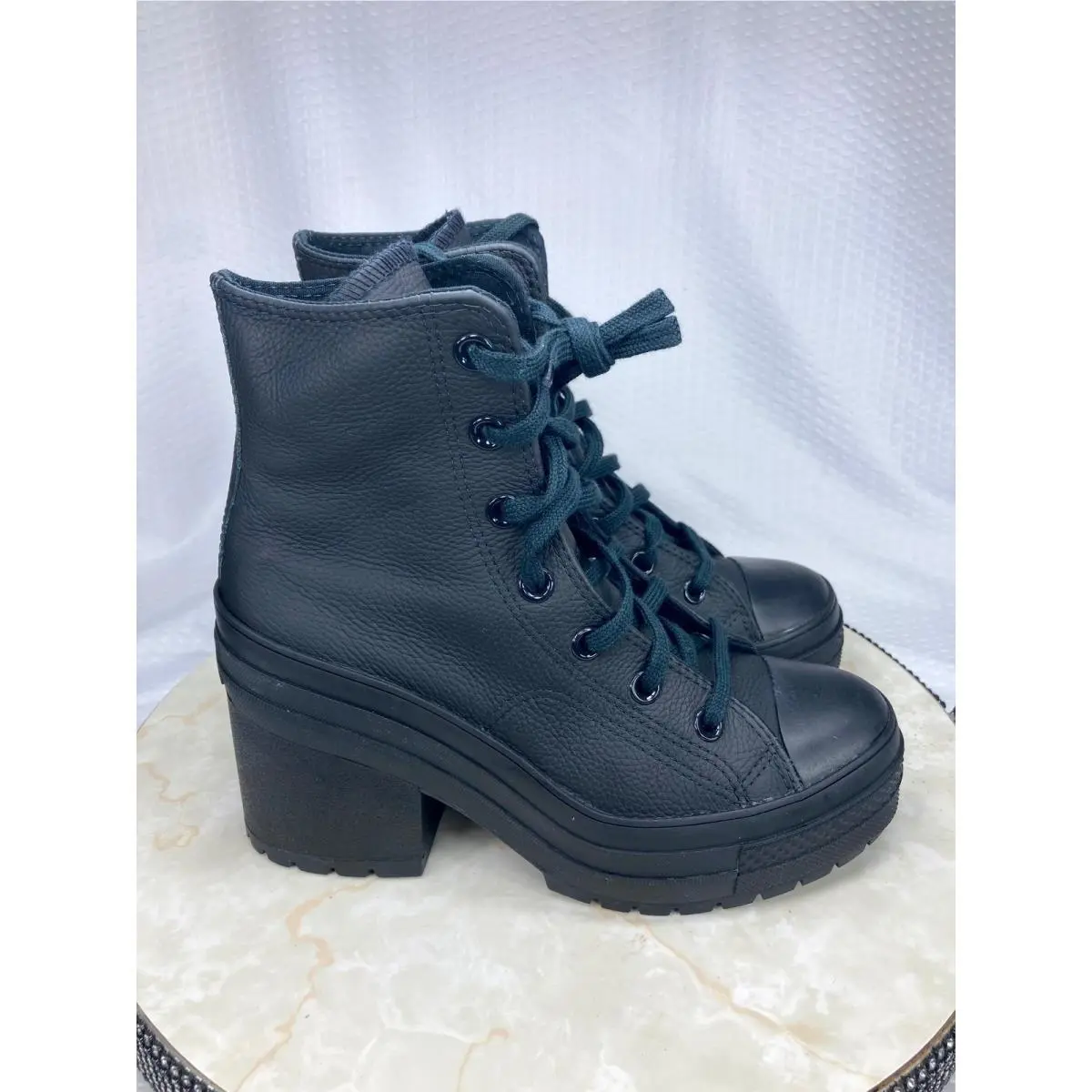 Converse 70 De Luxe Heel Leather Chunky Platform Boots Women 7.5 Black Shoes