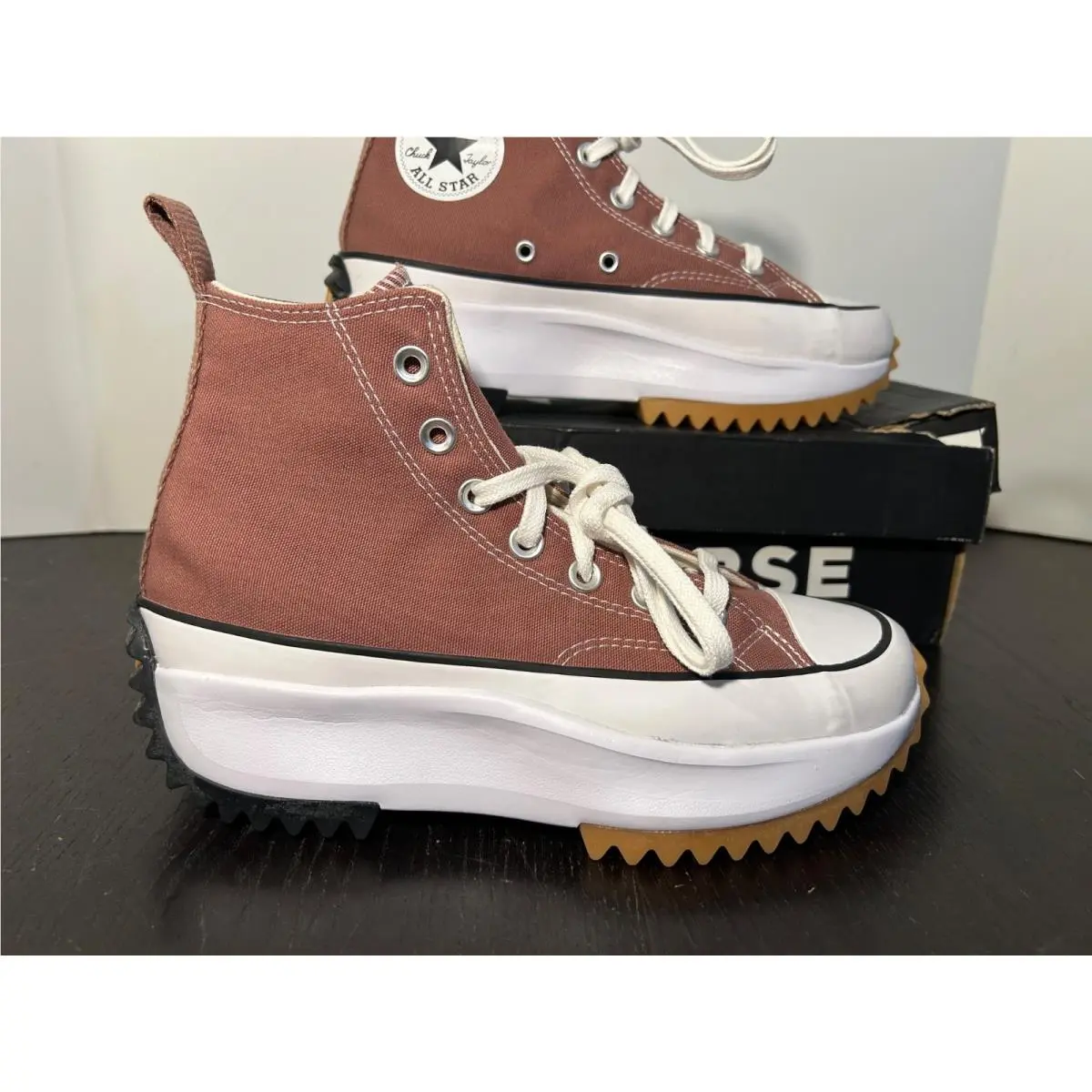 Converse Run Star Hike Hi Platform Shoes Sneakers Saddle/black/white Womans 7