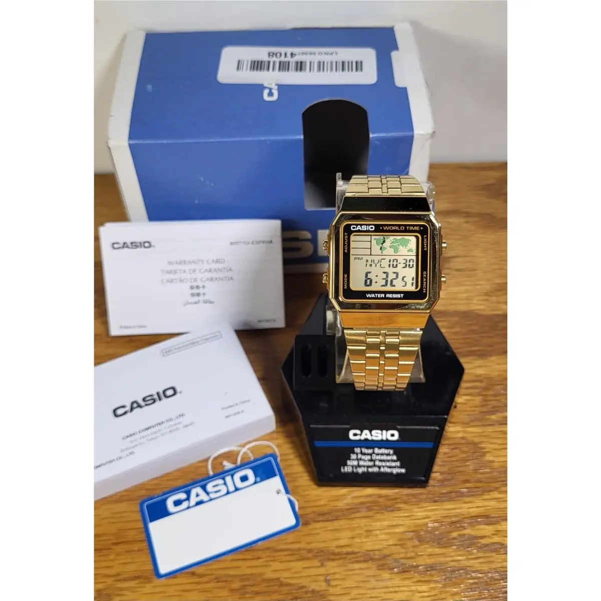 Casio 3437 A500W Clean World Time Quartz Digital Watch Gold Tone Water Resistent