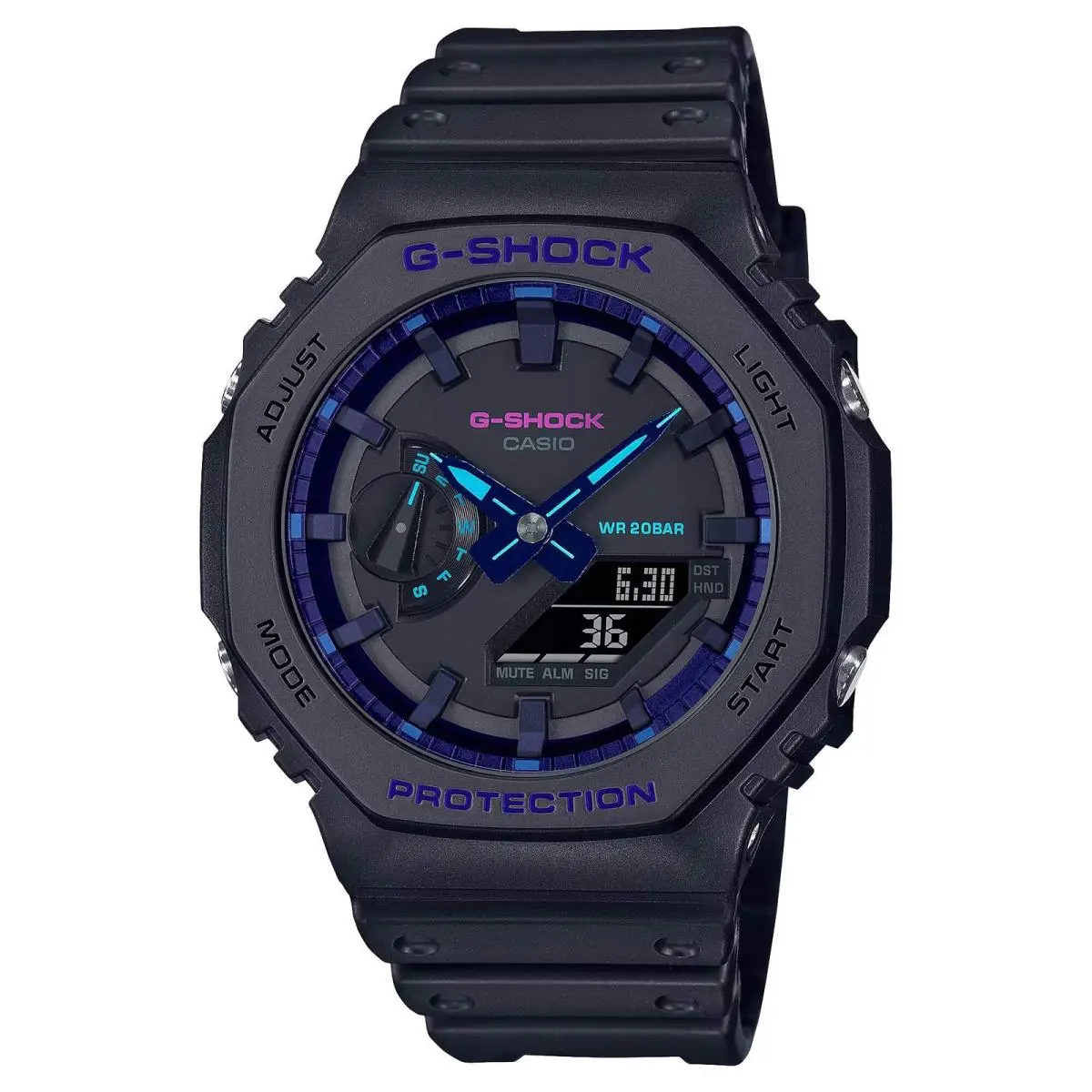 Men`s Casio G-shock Classic Virtual Blue Series Black Resin Strap Watch with Bla