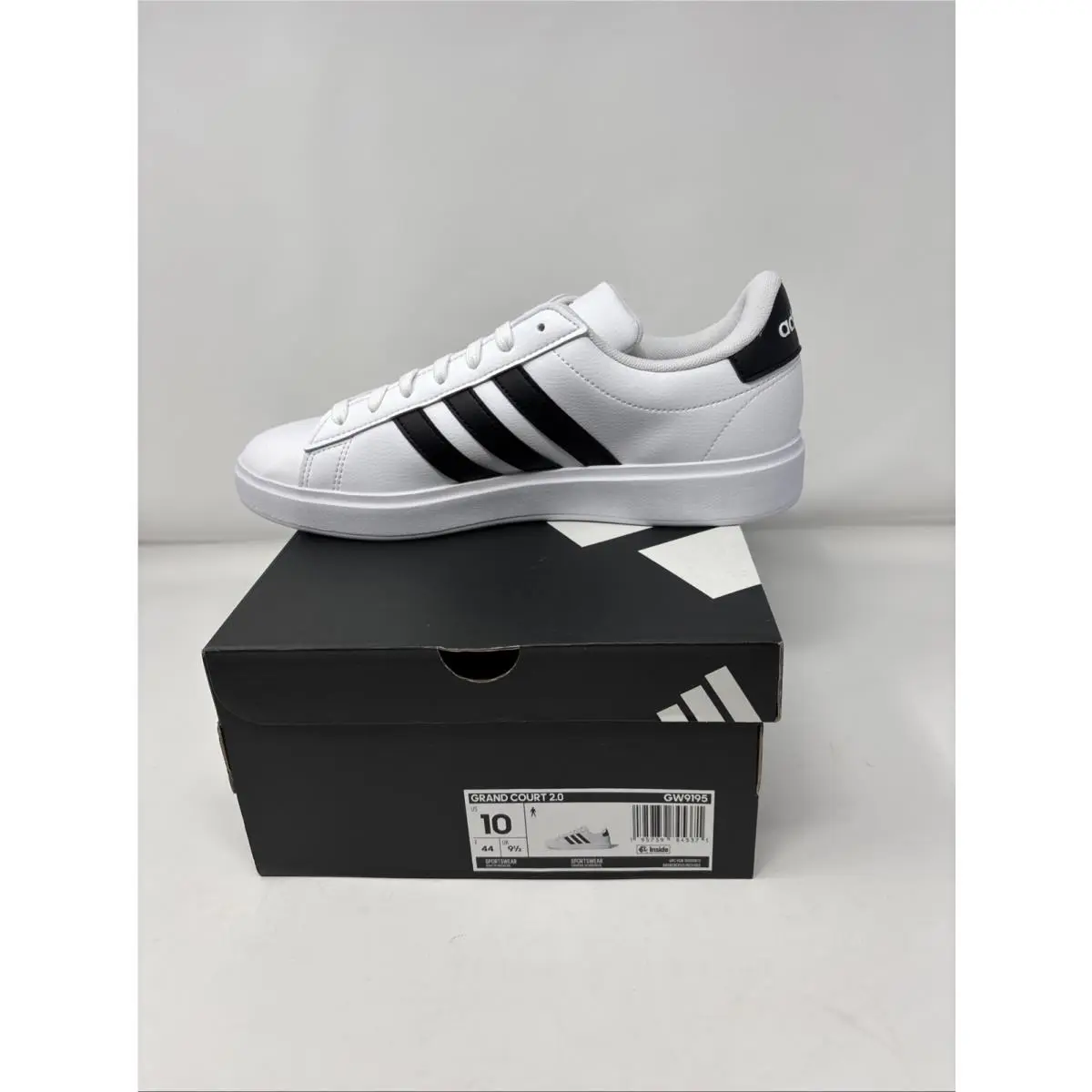 Mens-adidas Grand Court 2.0 Cloudfoam Shoes White Black Size 10 GW9195
