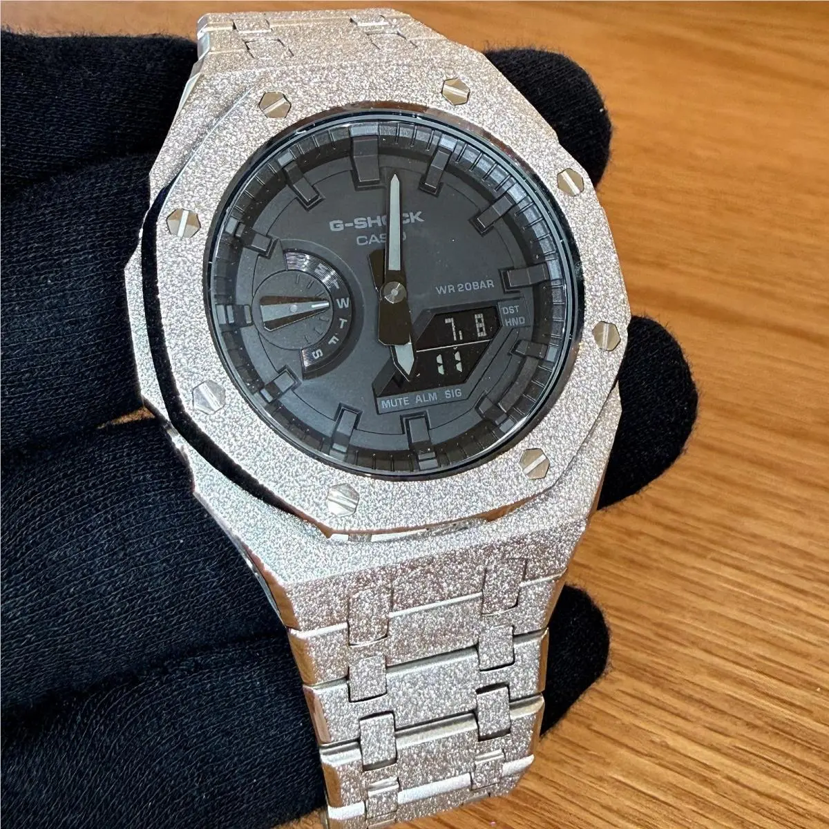 Modded Casio G Shock GA2100 Frosted Metal Texture Watch