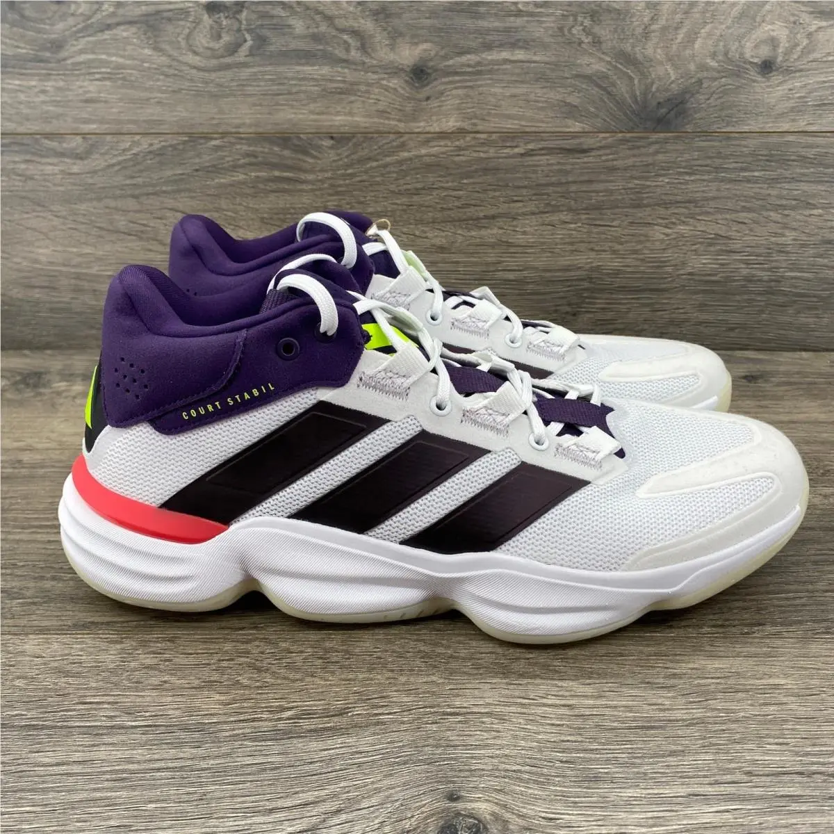 Adidas Court Stabil M Mens 10 White Purple Indoor Sports Shoes JH5163