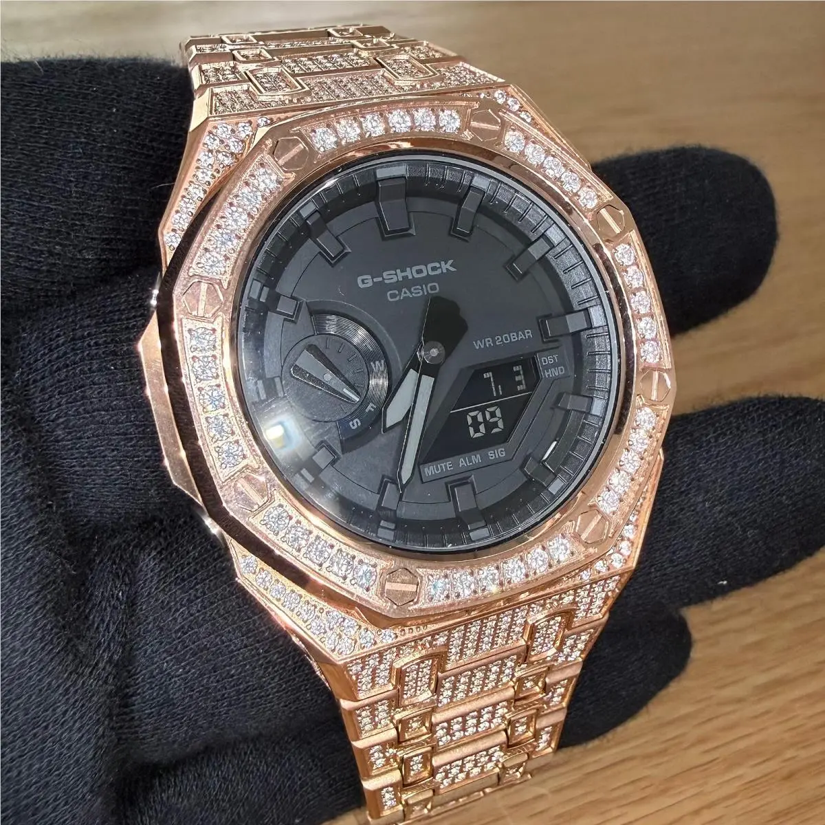 Customized  G Shock GA2100 Metal Rose Gold Iced Out Watch by Casio