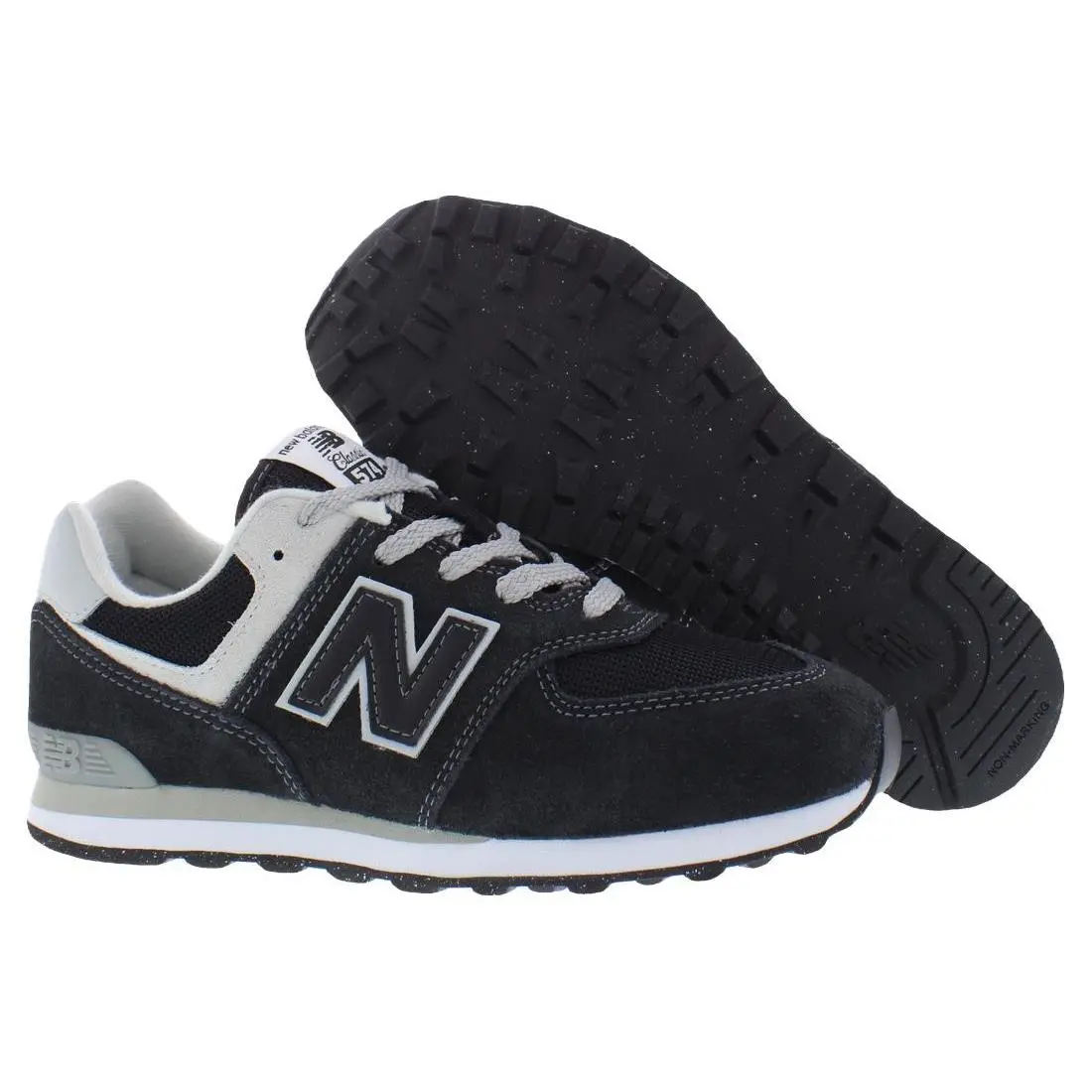 New Balance 574 Leather GS Boys Shoes Size 5.5 Color: Black/white