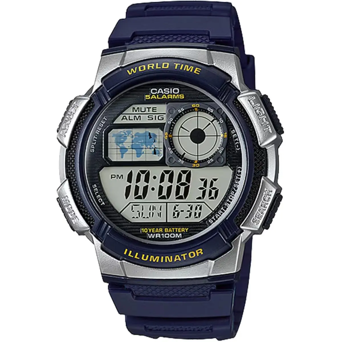 Casio Men’s World Time Blue Resin Digital Watch - AE-1000W-2AVCF