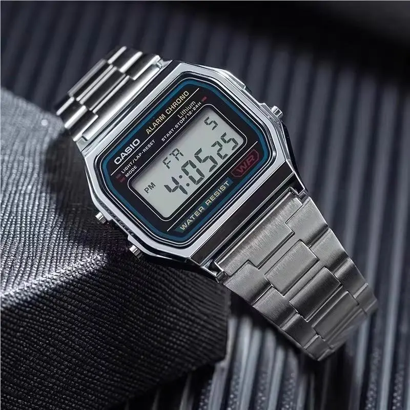 Casio A158WA Vintage Silver Digital Watch Alarm Date 30M Water Resistant