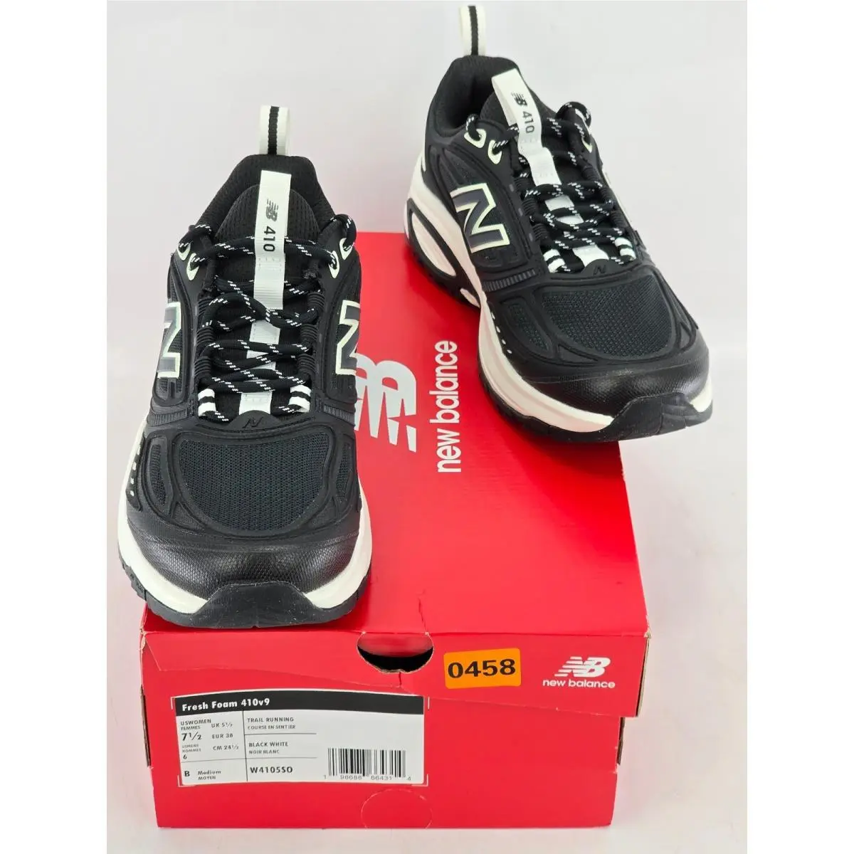 New Balance Fresh Foam 410v9 Trail Running Shoes Womens 7.5 Black White -new