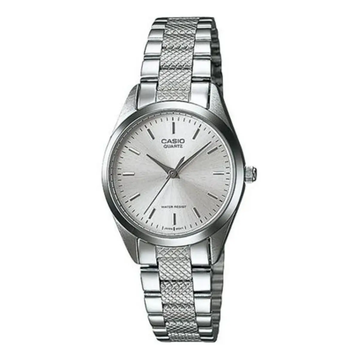 Women’s Classic Silver Dial Watch with Textured Stainless Steel Bracelet by Casio