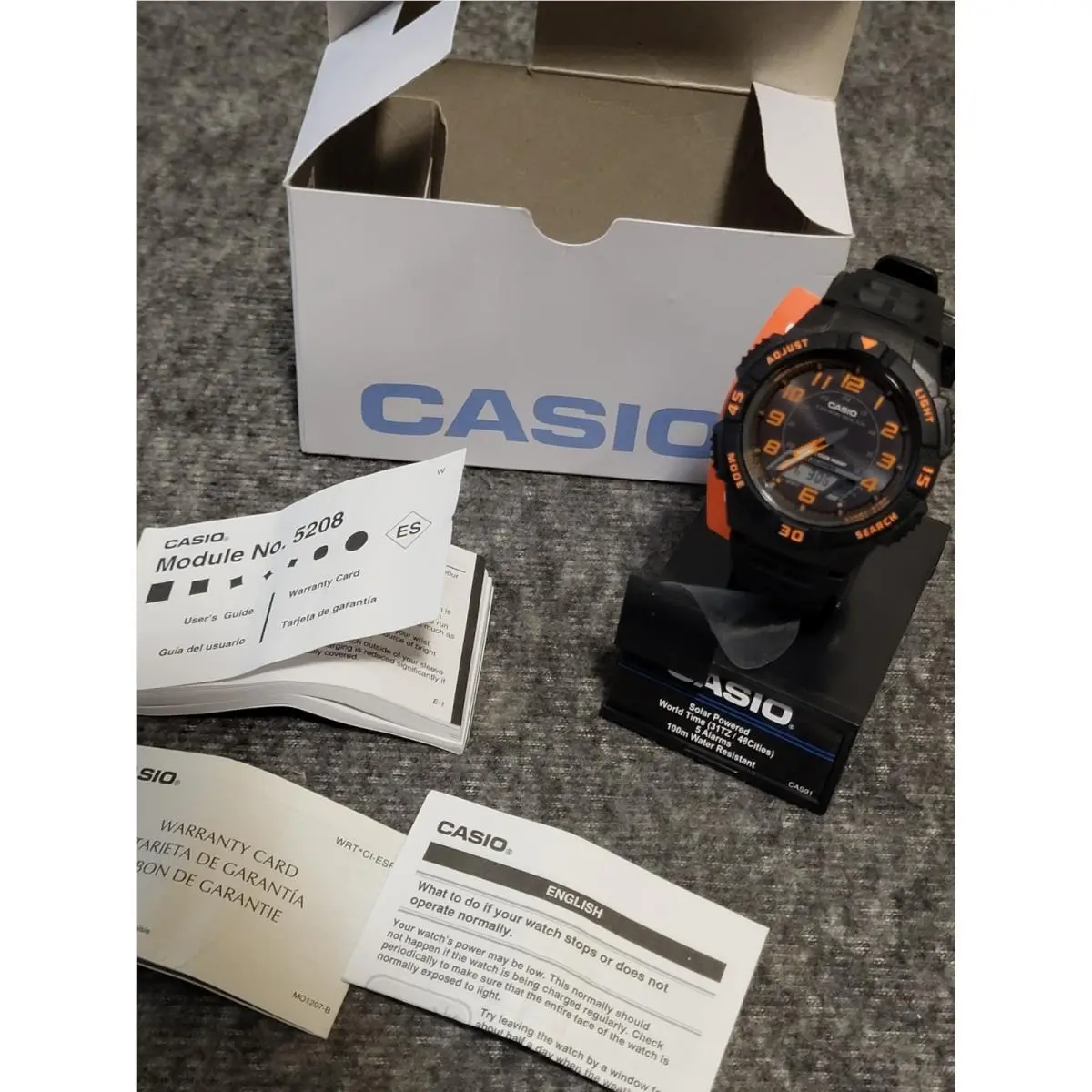 Nos Casio Tough Solar AQ-S800W Watch 5ALARM 100M 31TZ 48 Cities 5208-BOX/PAPERS
