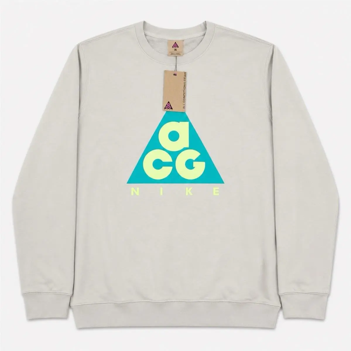 Nike Acg Crewneck Pullover Sweatshirt Beige Pocket Mens Sz Large
