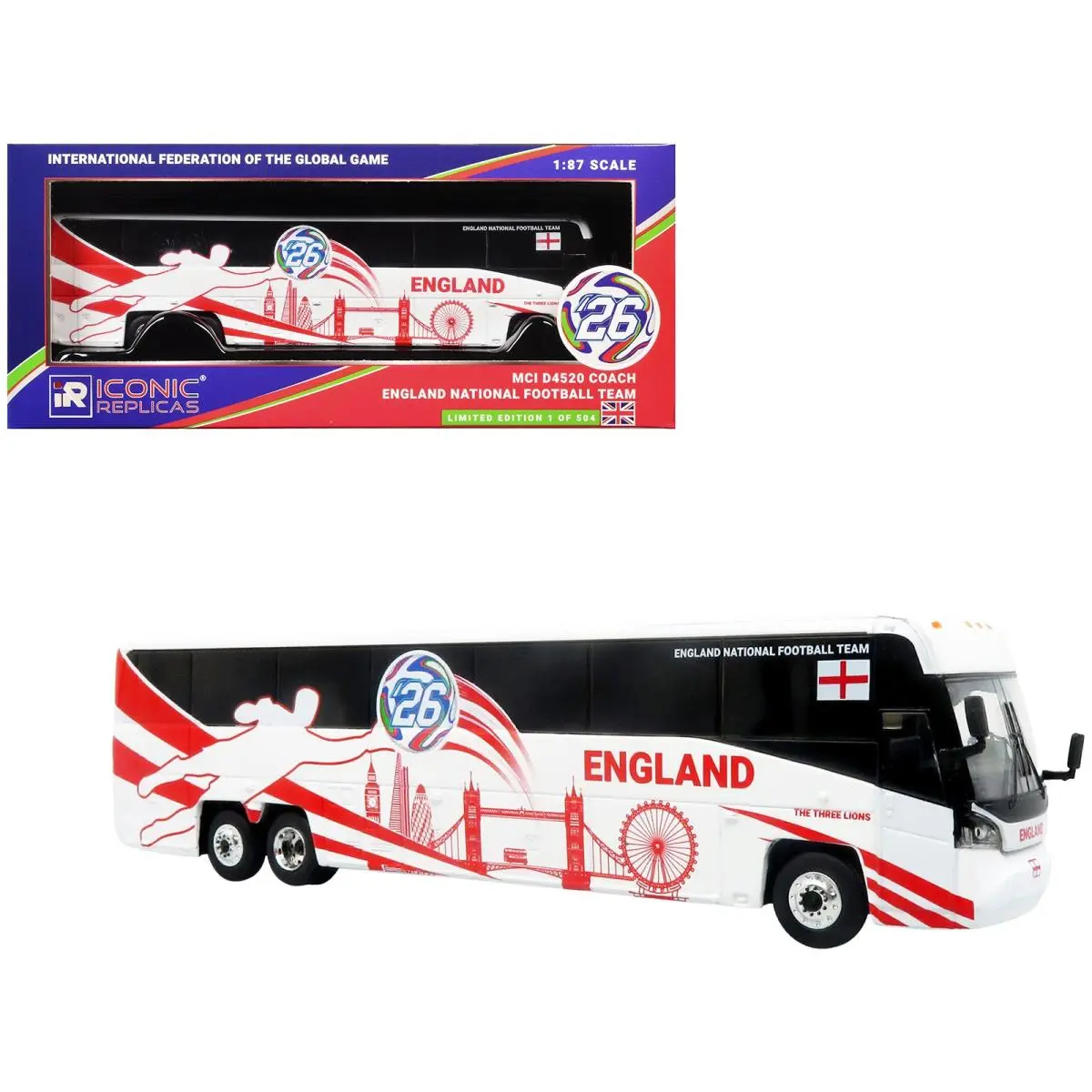 Mci D4520 Coach Bus White Series 1/87 England National Football Team HO - White