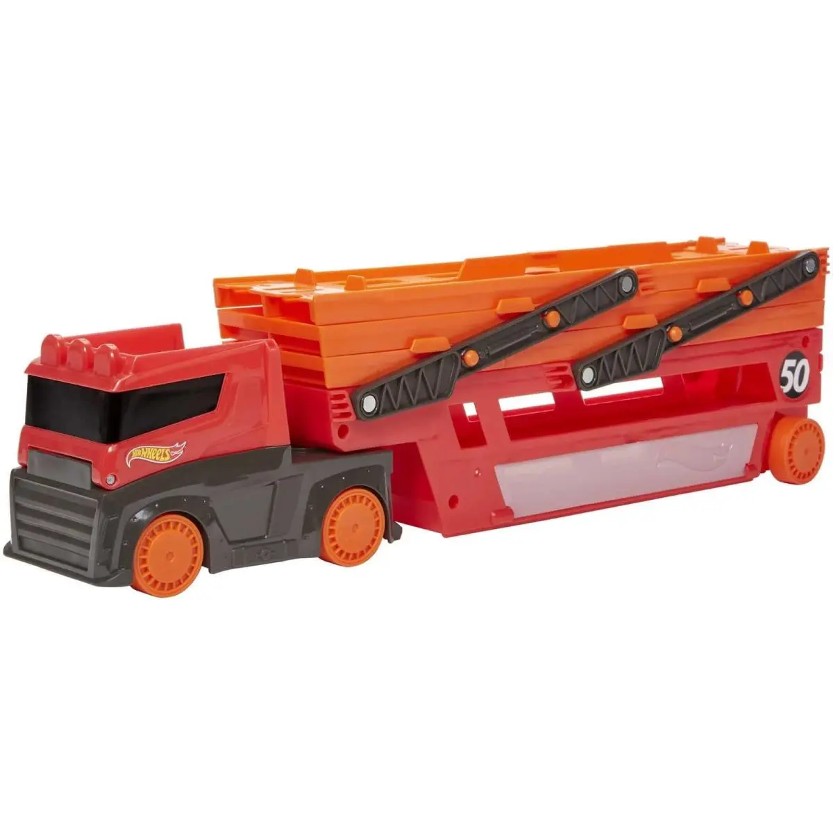 Toy Car Track Set Mega Hauler with 6 Expandable Levels Storage For Up to 50 1: