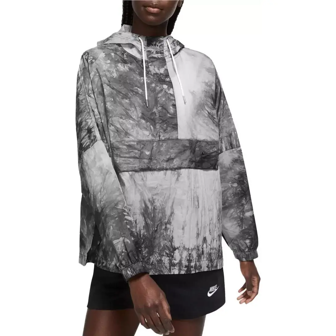 Nike Sportswear Women`s Woven Wave Dye Pullover Jacket Gray Size Small