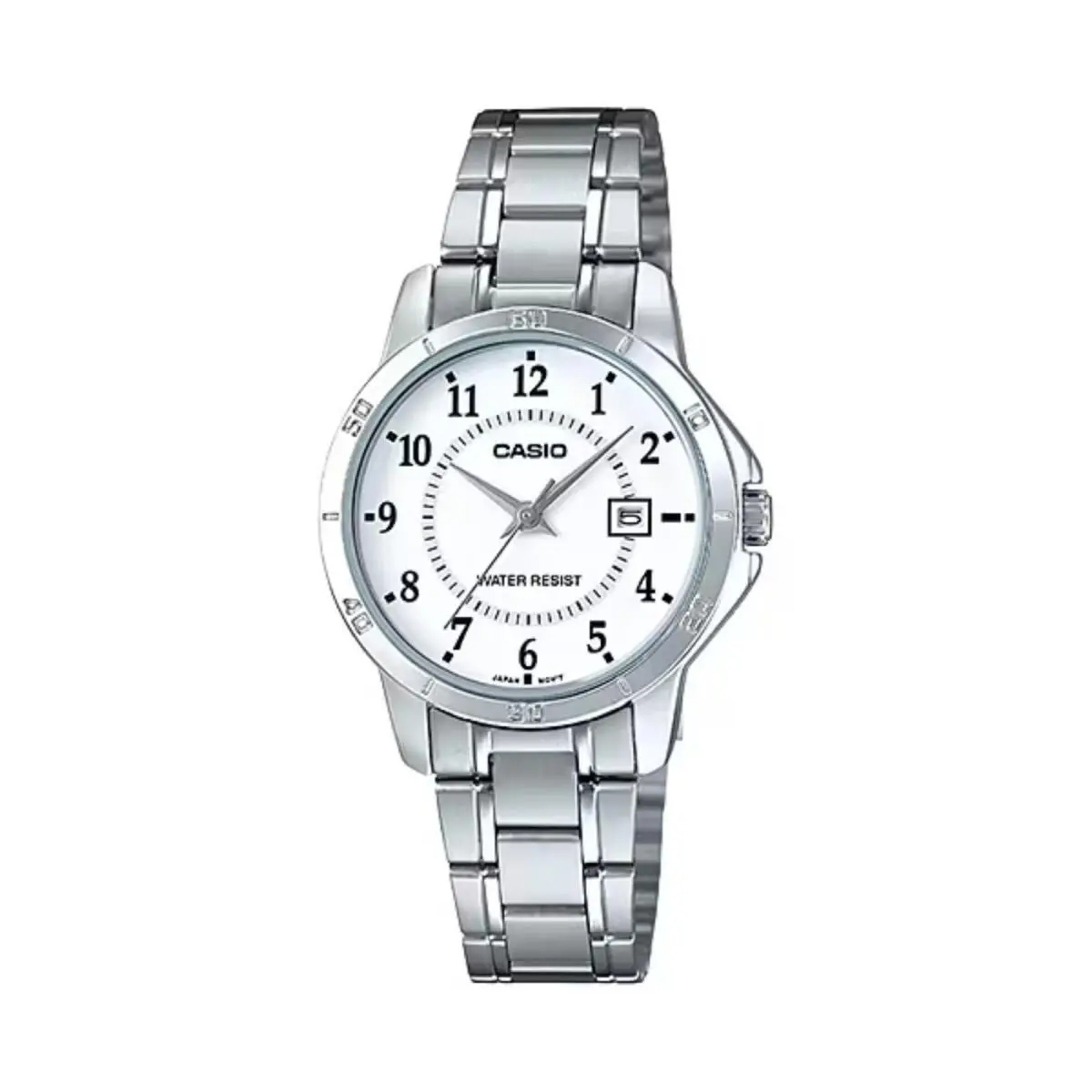 Women’s Silver Bracelet Watch with White Dial and Date - LTP-V004D-7BUDF by Casio