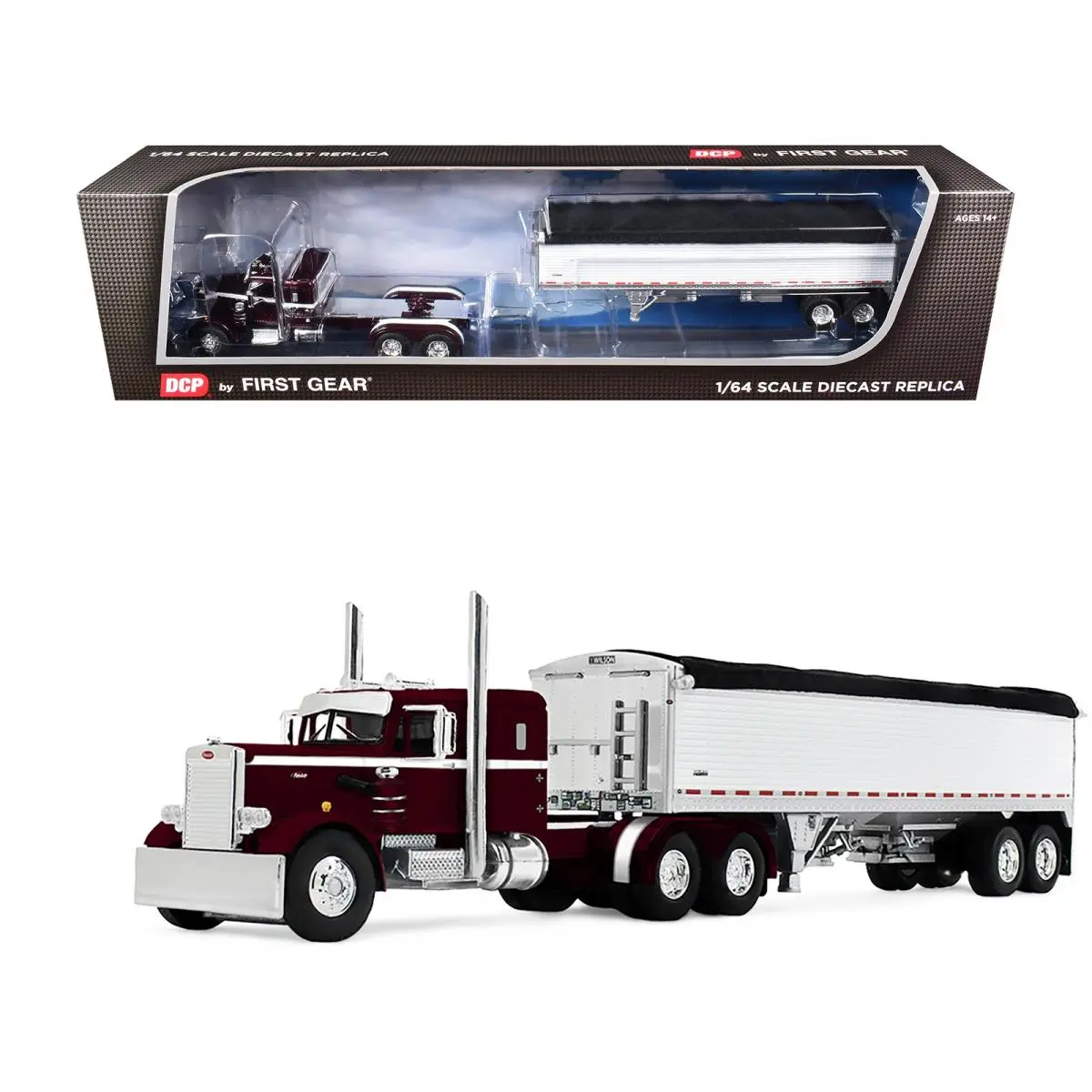 Peterbilt 351 with 36in Sleeper 34ft Wilson Pacesetter Grain Trailer Dark Cherry
