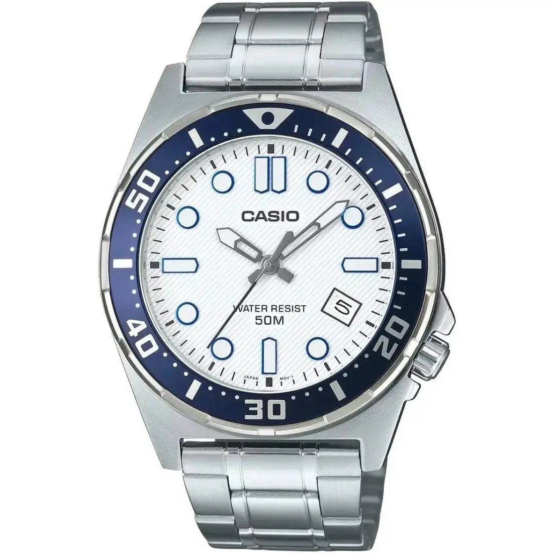 MTD-135D-7A Men`s White Dial Stainless Steel Sport Quartz Watch by Casio