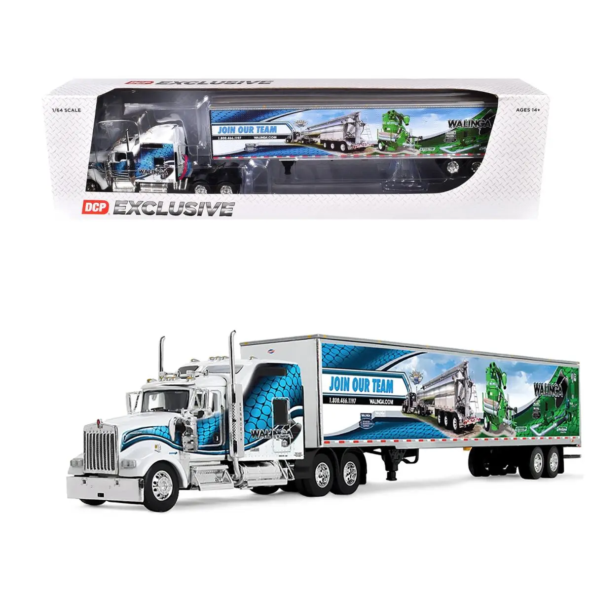 Kenworth W900L with 86in Studio Sleeper 53ft Utility Trailer 1/64 Walinga