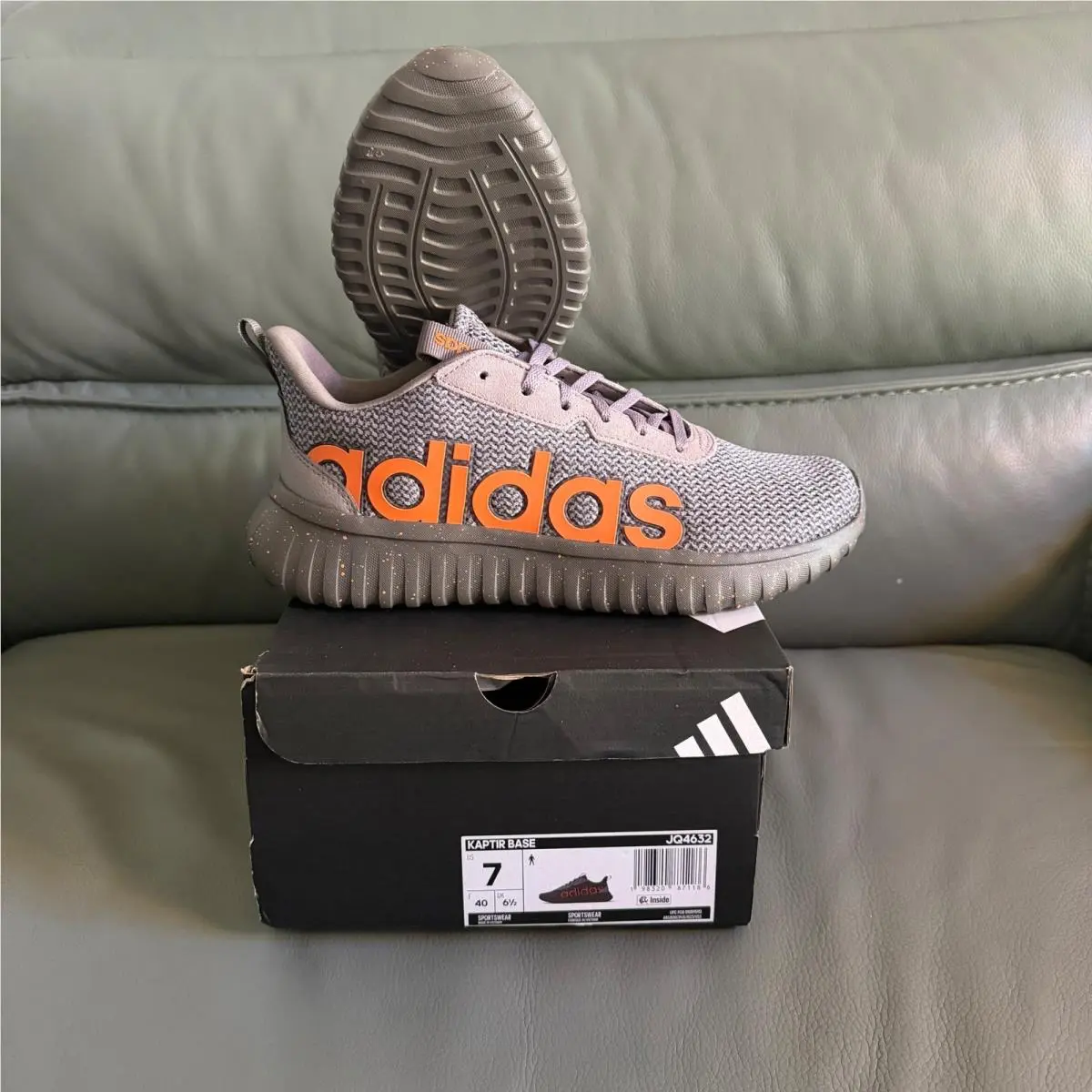 Adidas Kaptir Base Mens Shoes Grey Orange Speckled Sole JQ4632 Size 7