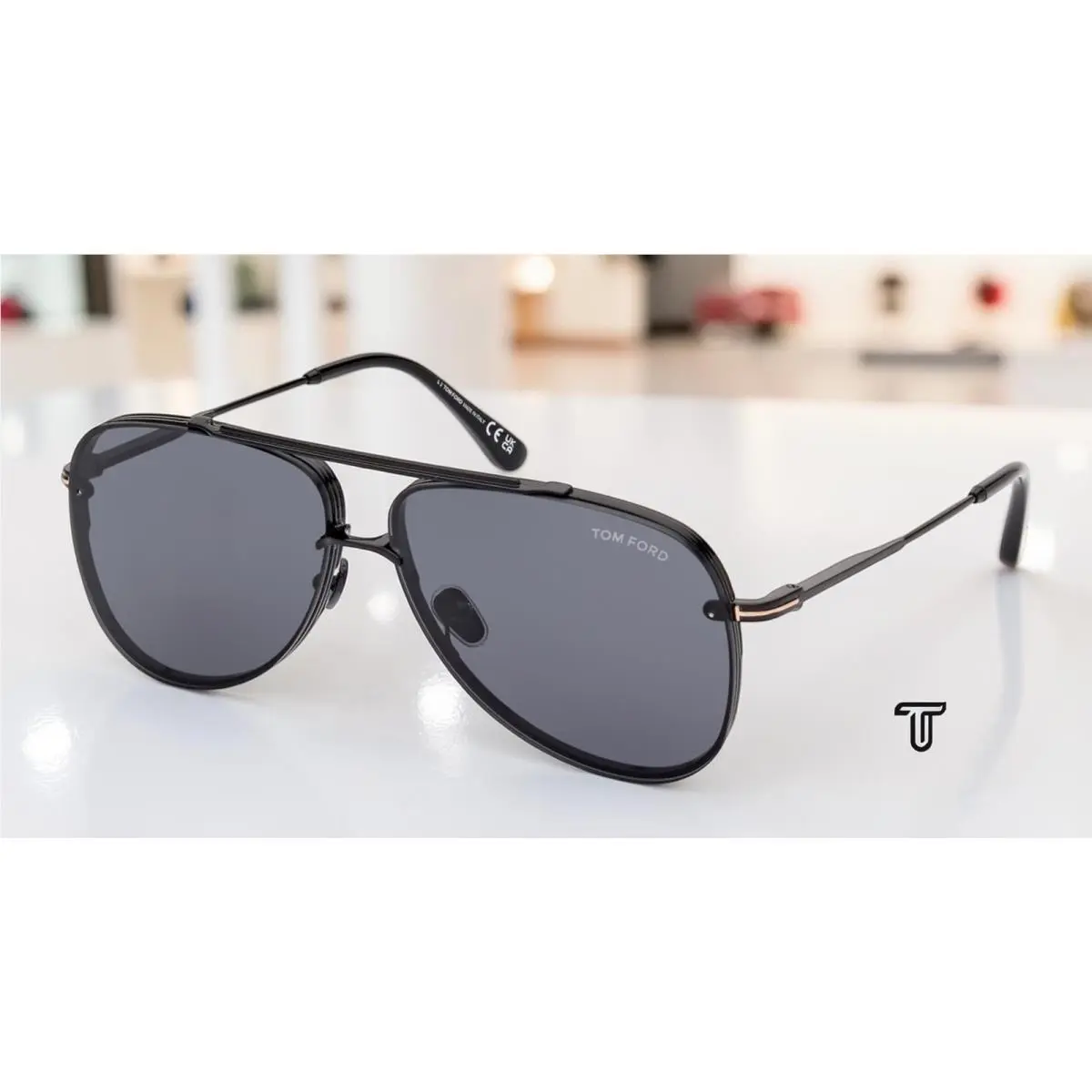 Leon FT1071 01A Metal Shiny Black Smoke 62 mm Men`s Sunglasses by Tom Ford
