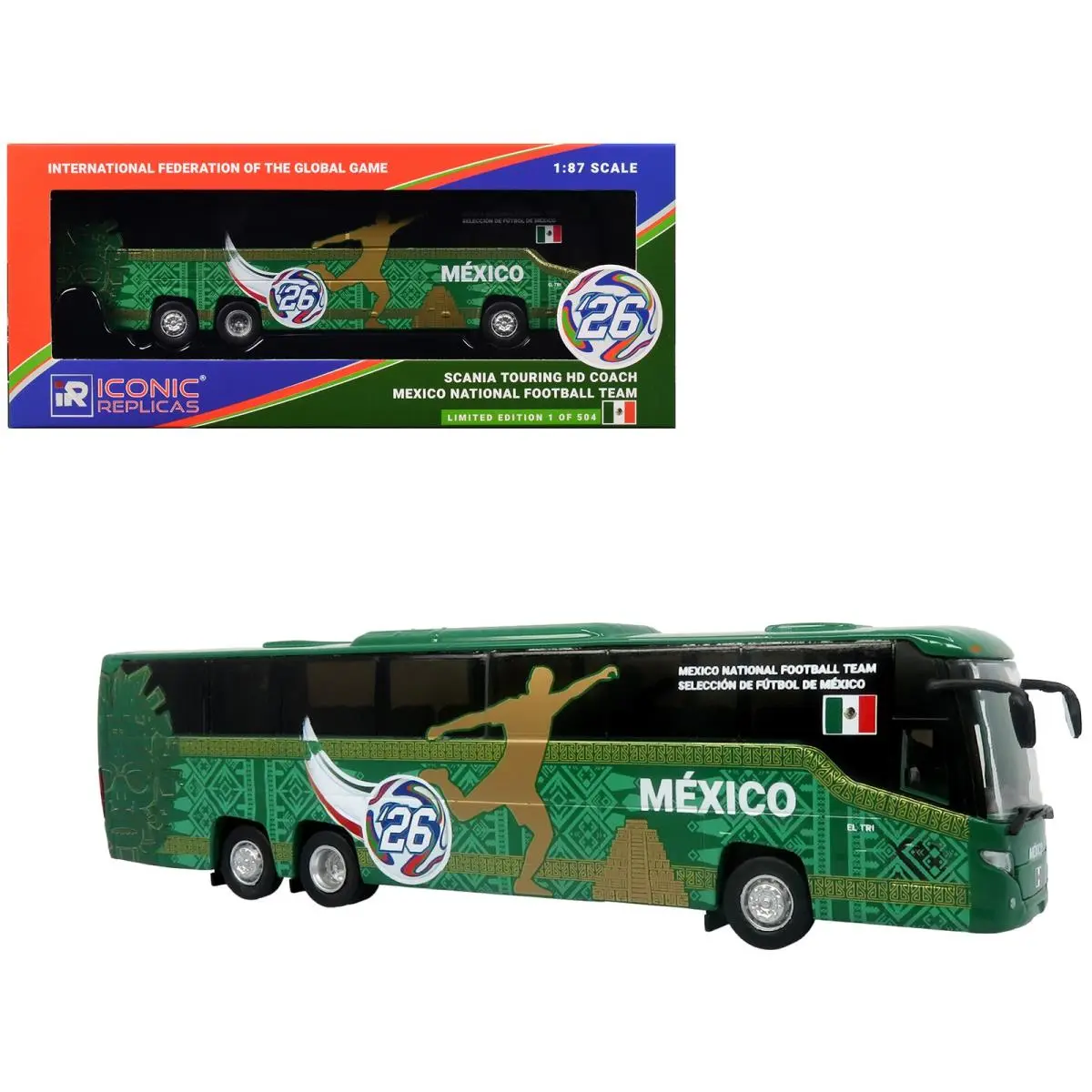 Scania Touring HD Coach Bus Green Series 1/87 Mexico National Football Team HO - White