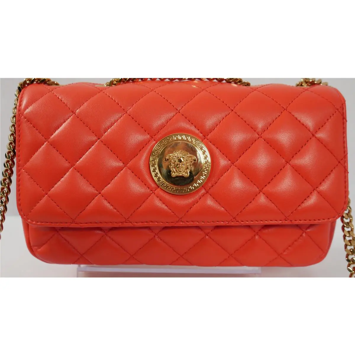 Icon Small Coral Quilted Lambskin Medusa Chain Shoulder Bag by Versace