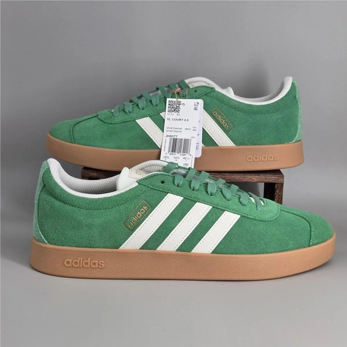 Adidas VL Court 2.0 Mens Size 11 Green Suede Gum Sole Skate Sneakers JH5077