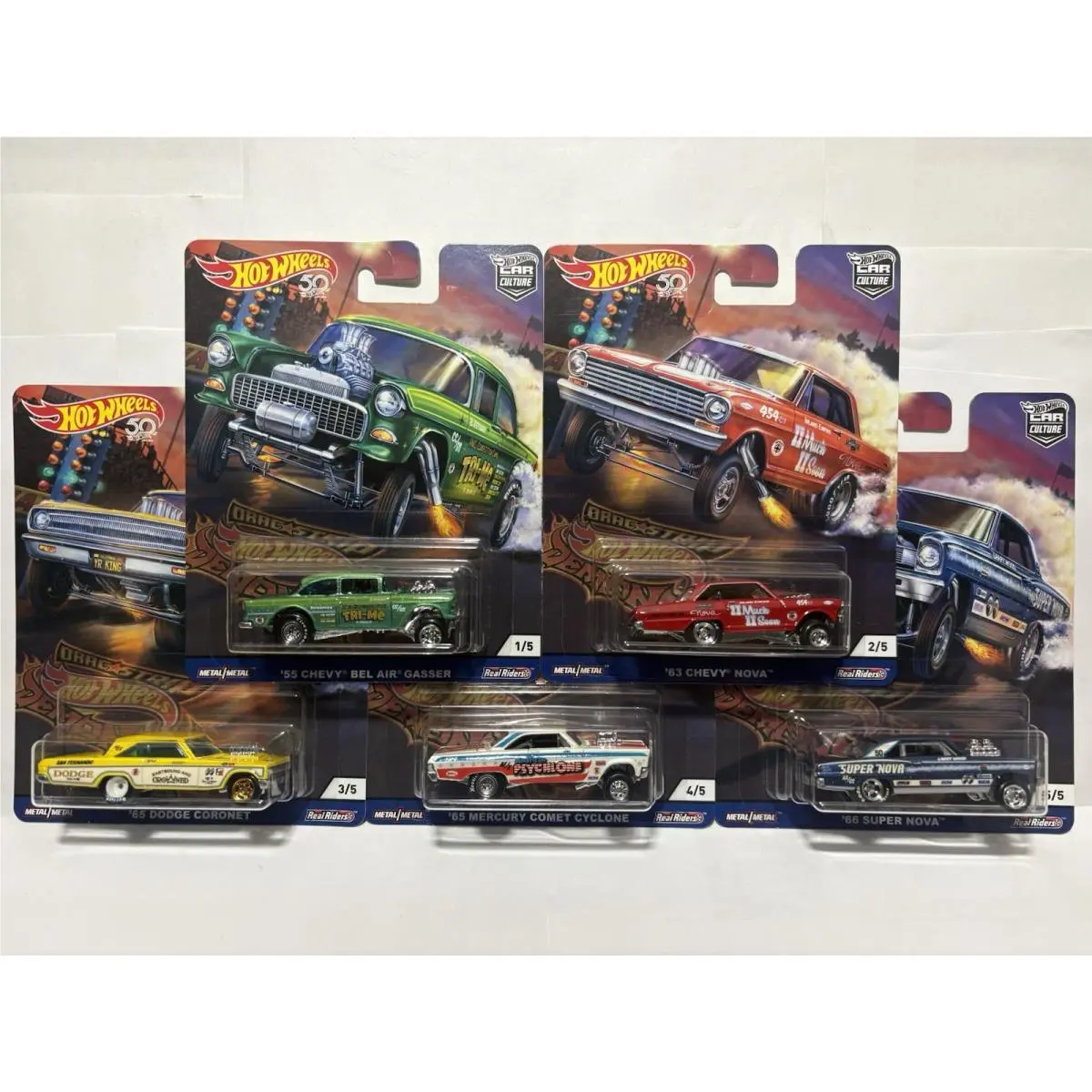 2018 Hot Wheels Premium 50th Car Culture Drag Strip Demons Gasser 5 Car Set