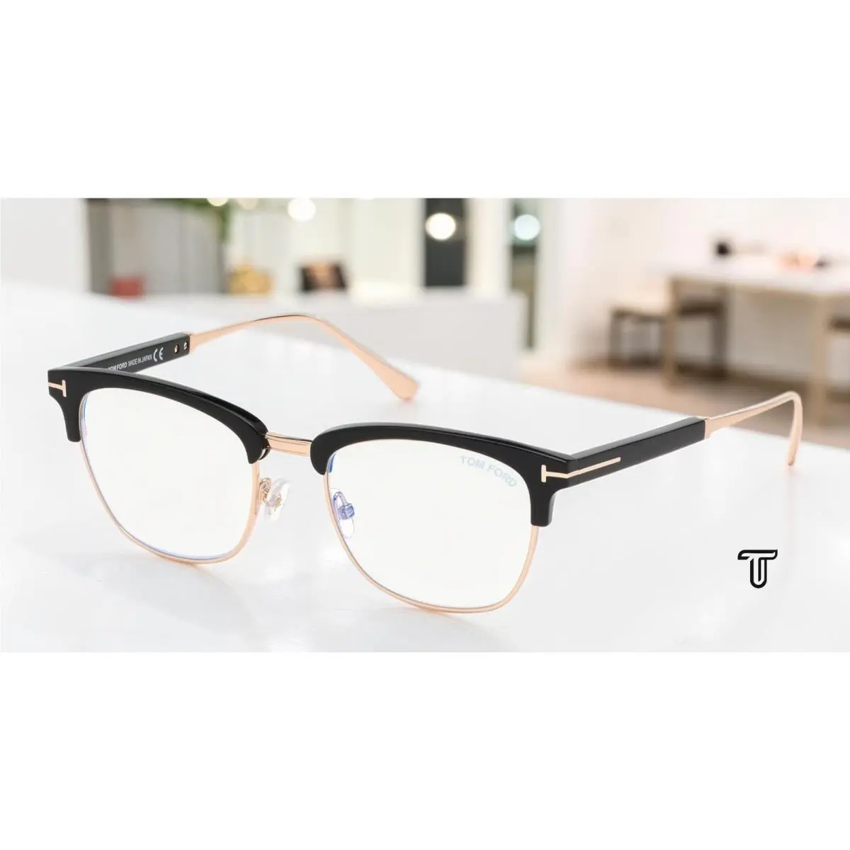 Tom Ford FT5590-F-B 001 Shiny Black Clear Lens Plastic 52 mm Men`s Eyeglasses