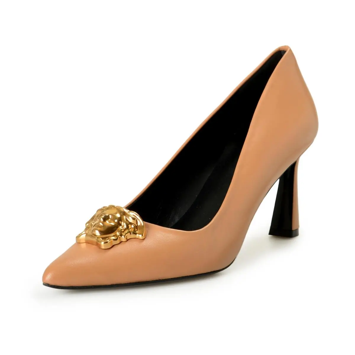 Versace Women`s Gold Medusa Brown Leather Heeled Pumps Shoes US 11 IT 41