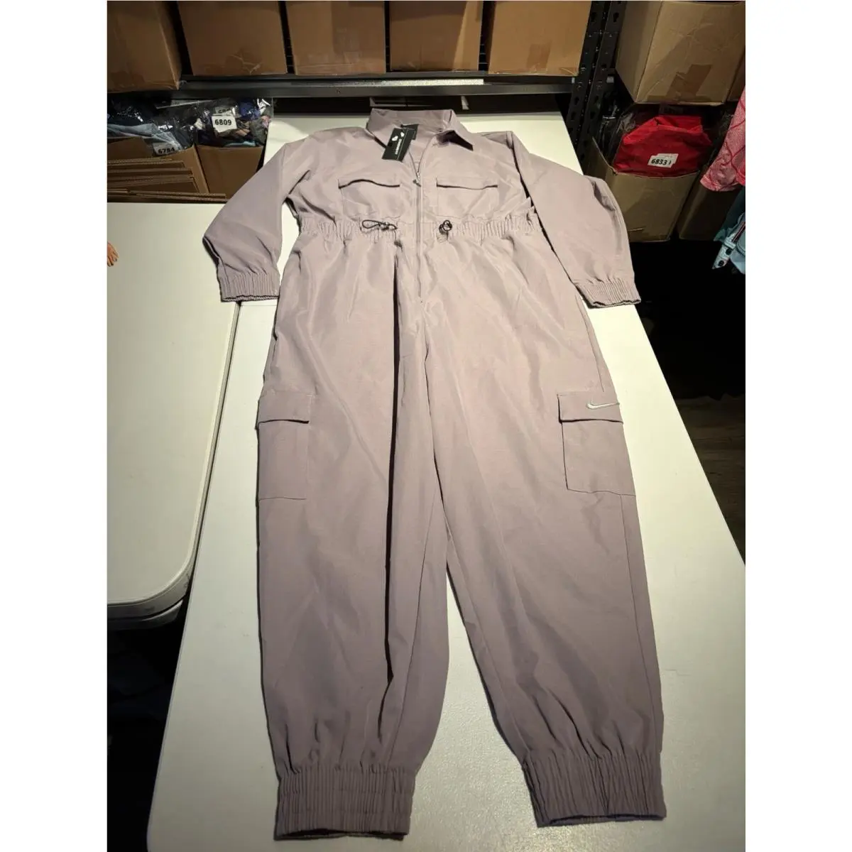 Nike Jumpsuit Women`s Xxl Plum Dust Sportswear Swoosh Utility Zipper Pockets