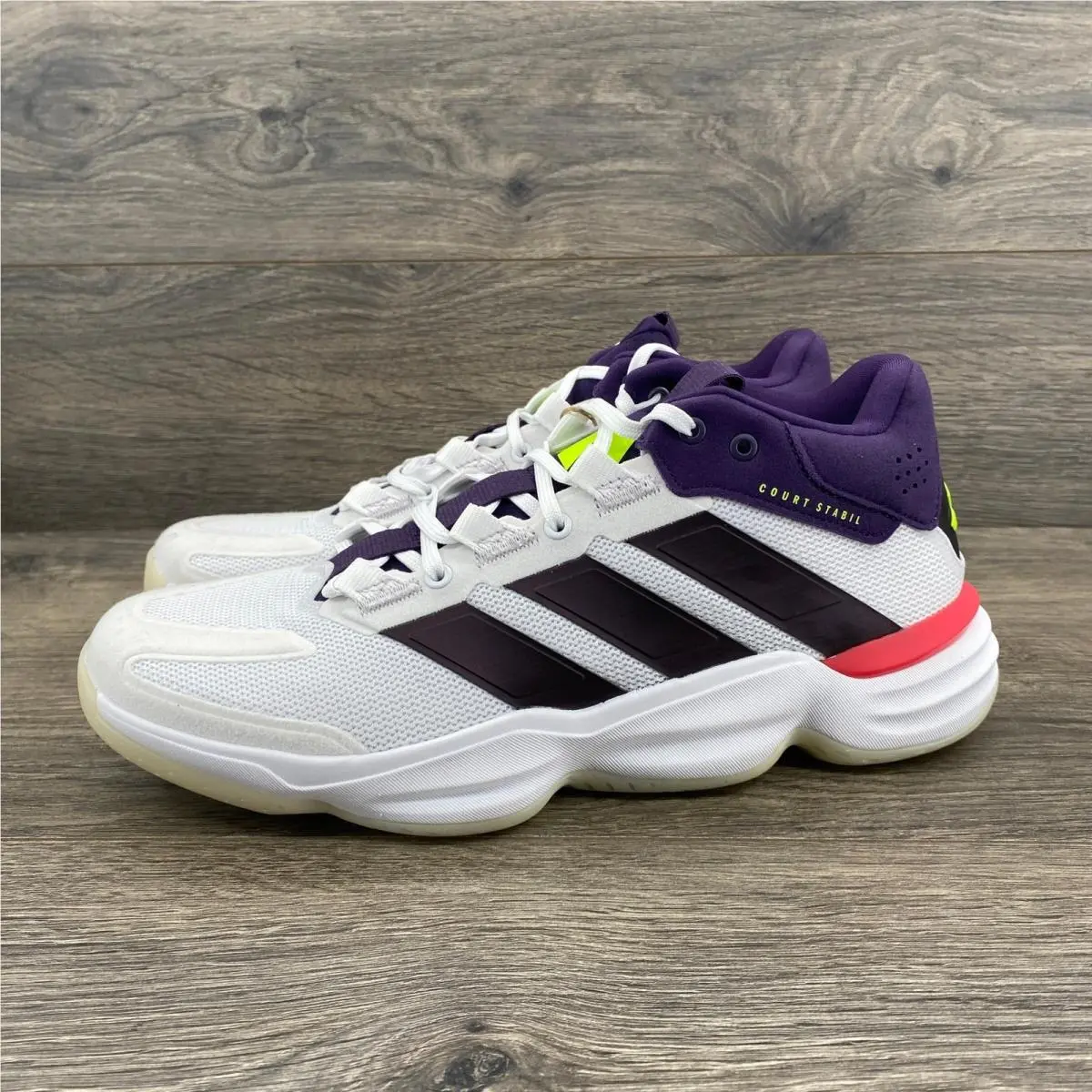 Adidas Courtstabil M Mens Size 9 White Purple Solar Yellow Indoor Sports JH5163