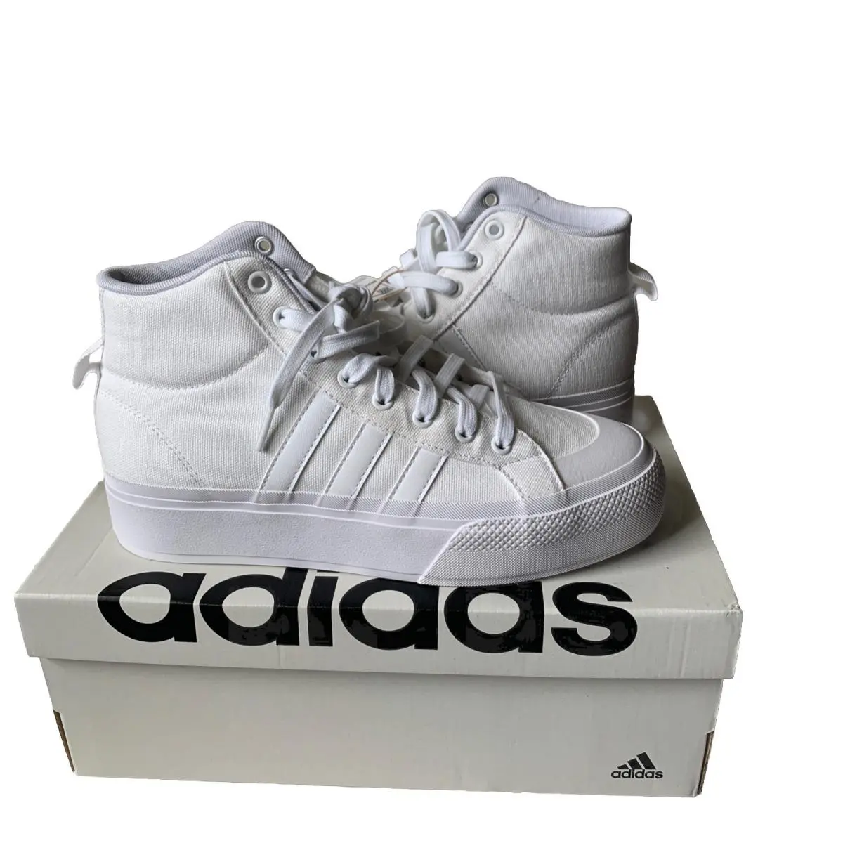 Adidas Womens Bravado 2.0 Mid Platform Sneaker Skate Shoes Canvas White Size 8.5
